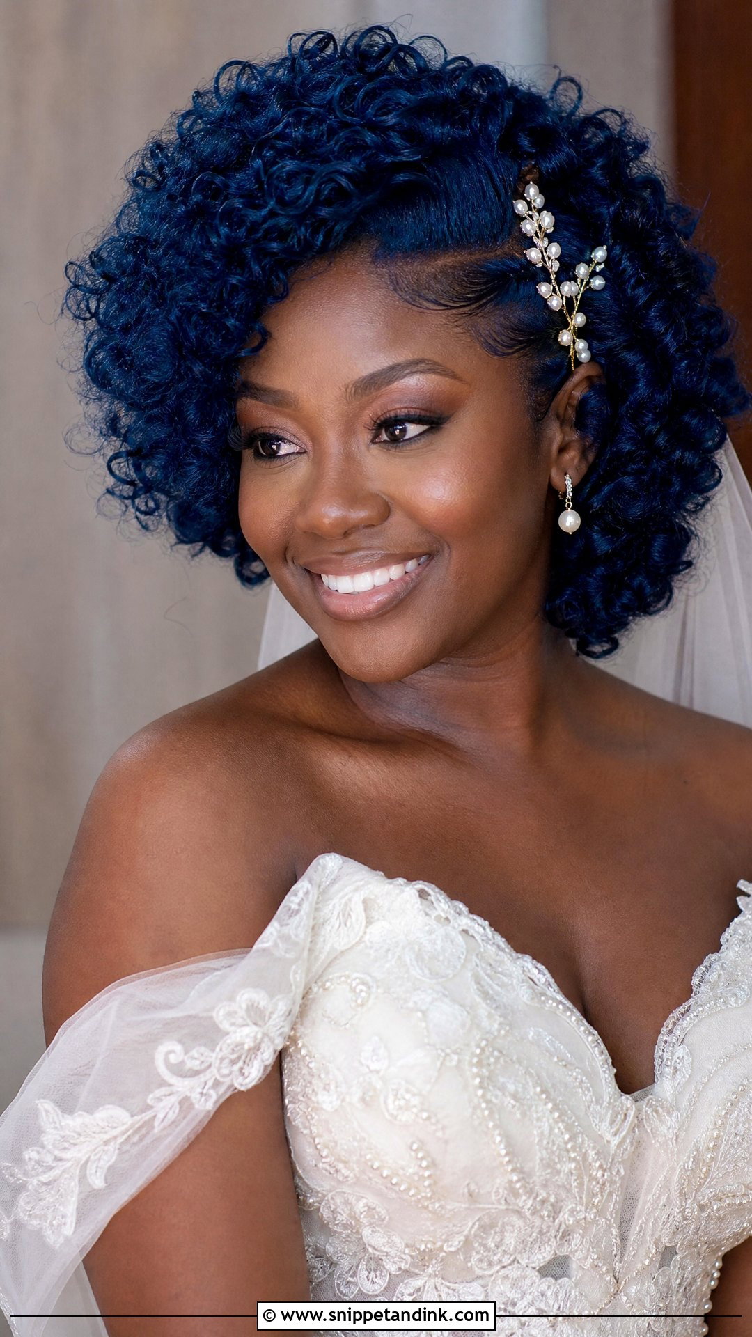 Sapphire Blue Curly Bridal Hair - Snippet and Ink - 15 Blue Hair Bride Ideas