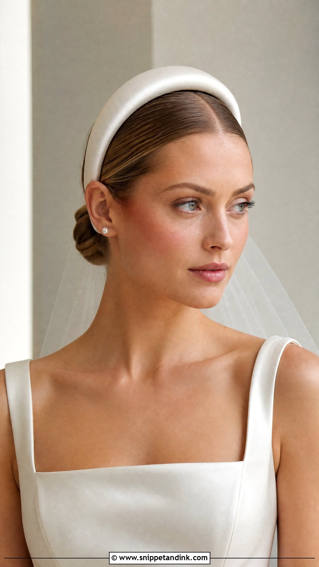 Satin Bridal Hair Band With Sleek Bun - Snippet and Ink - 15 Bridal Hair Bands