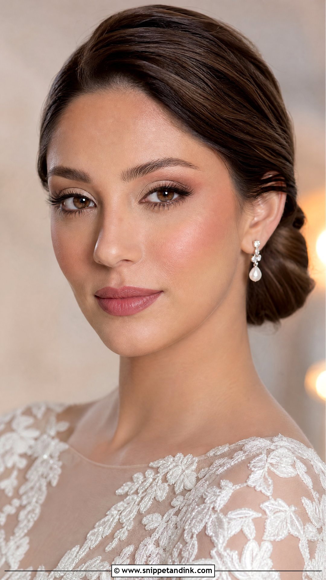 Satin Bridal Makeup With Rose Lip - Snippet and Ink - 25 Simple Natural Bridal Makeup Ideas