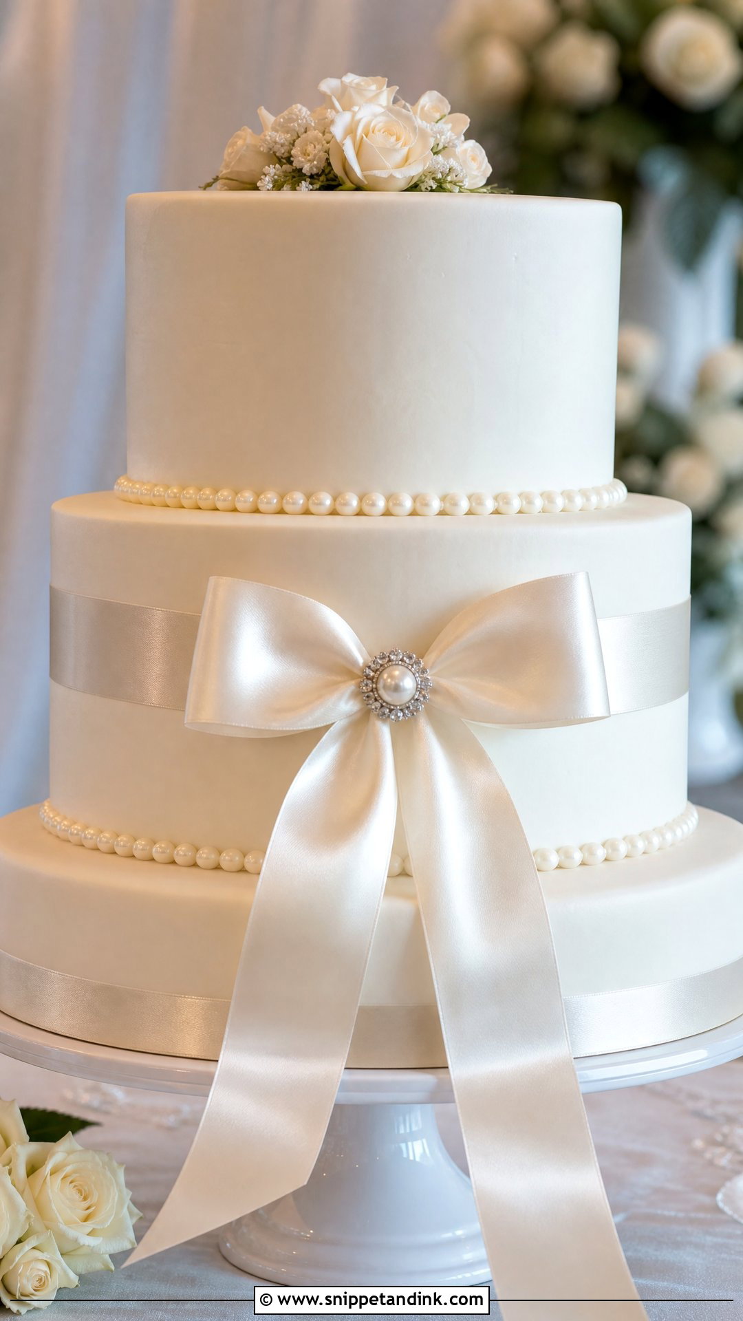 Satin Ribbon Bow Wedding Cake - Snippet and Ink - 35 Bow Cake Ideas for Wedding