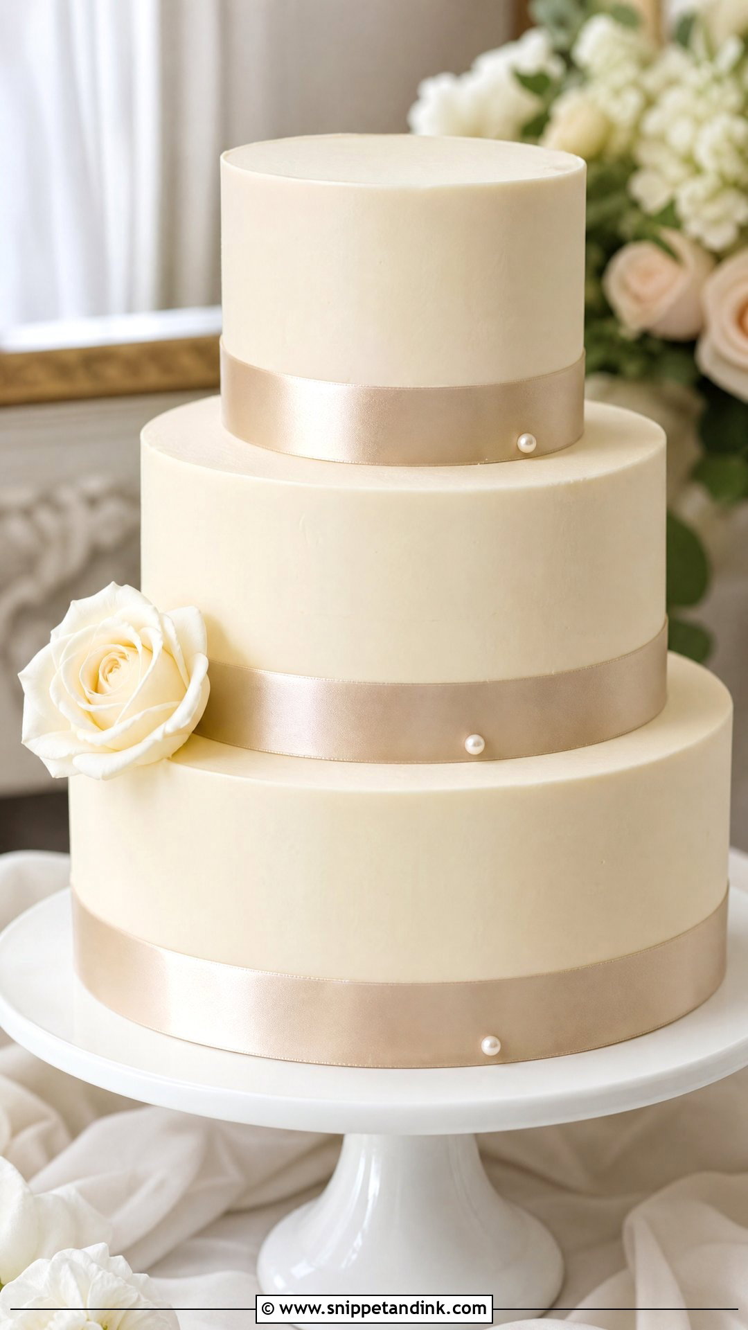Satin Ribbon Wedding Cake - Snippet and Ink - 20 Old Money Cake Ideas for Wedding
