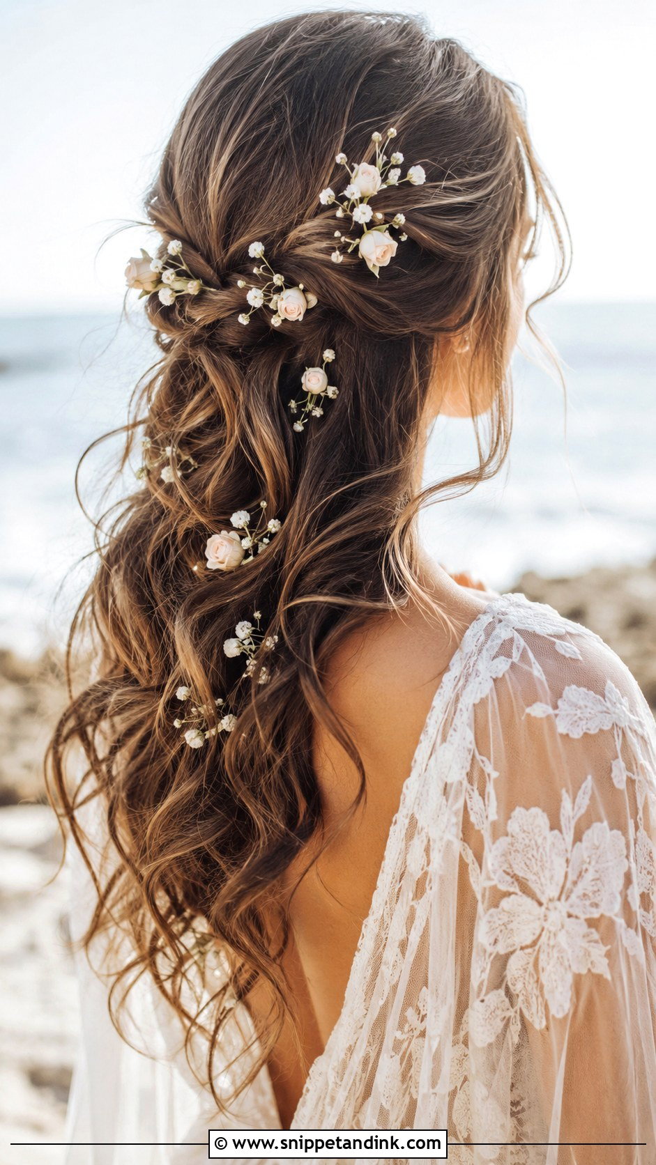 Scattered Blooms in Flowing Hair - Snippet and Ink - 20 Flowers in Hair for Wedding