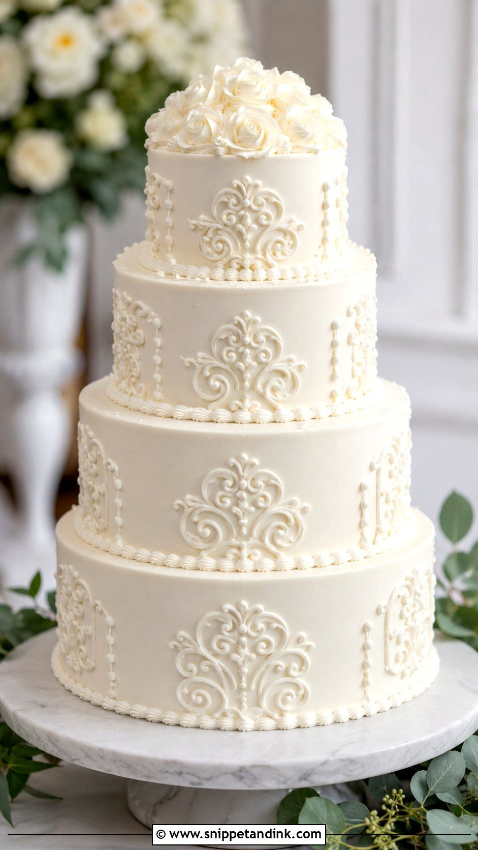 Scrollwork Wedding Cake - Snippet and Ink - 20 Traditional Piping Wedding Cake Ideas