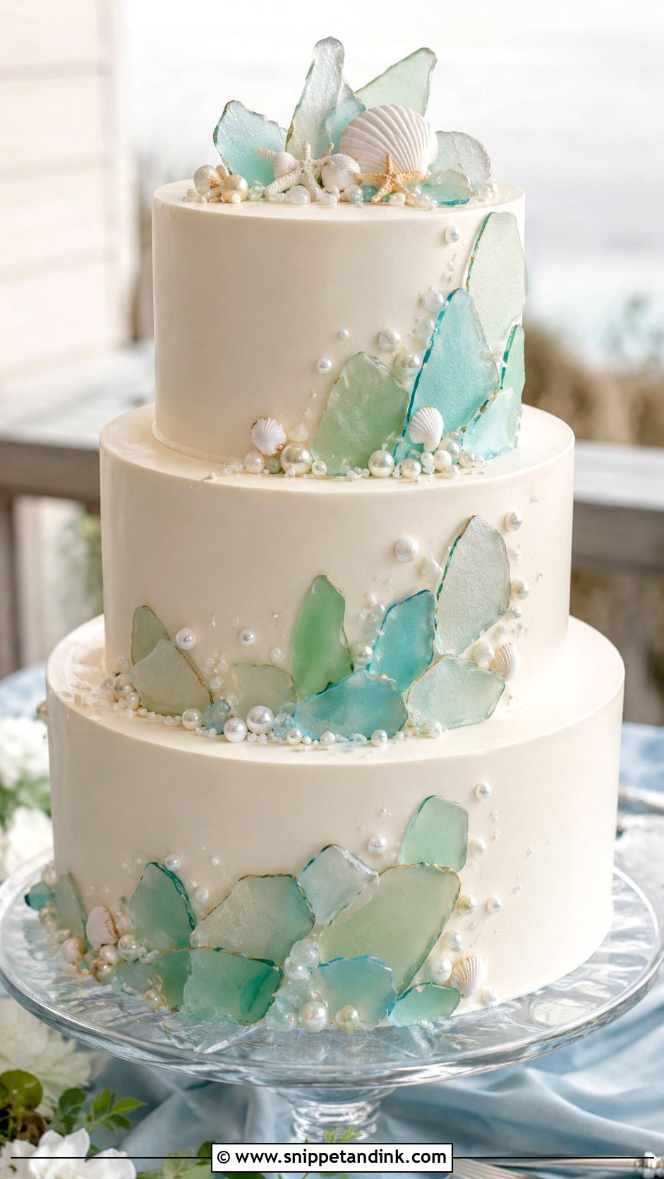 Sea Glass Beach Wedding Cake - Snippet and Ink - 20 Beach Wedding Cake Ideas