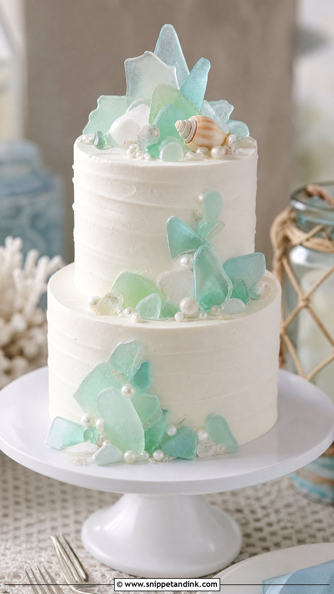 Sea Glass Wedding Cake - Snippet and Ink - 30 Beach Theme Cake Ideas for Wedding