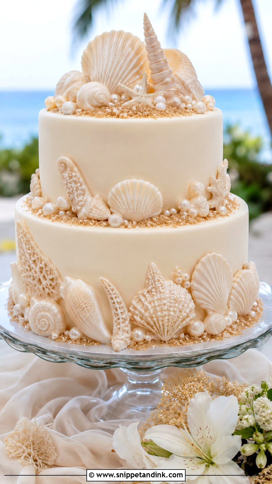 Seashell Wedding Cake - Snippet and Ink - 25 Tropical Beach Wedding Cake Ideas
