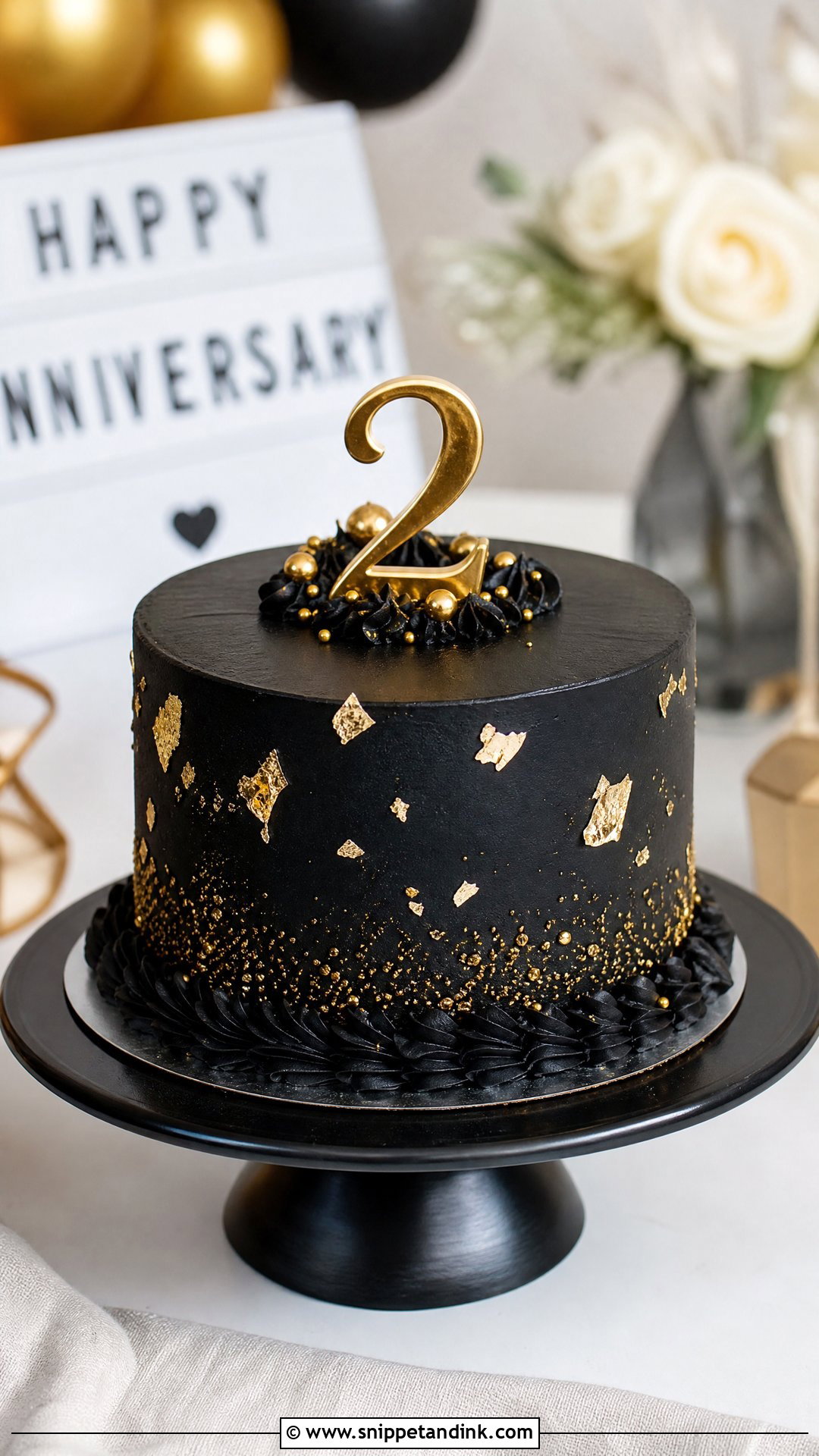 Second Anniversary Black And Gold Cake - Snippet and Ink - 20 Second Anniversary Cake Ideas