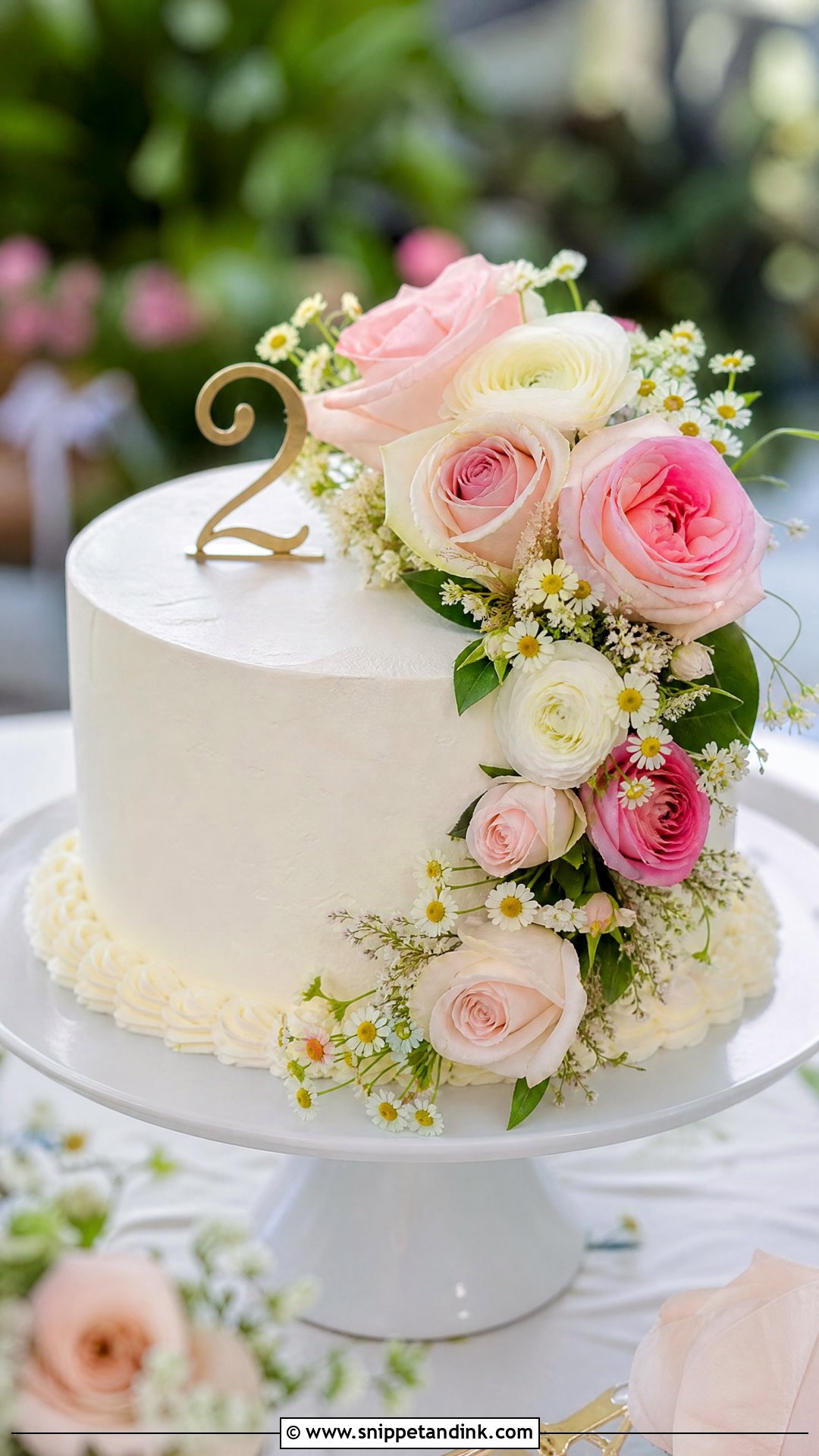 Second Anniversary Floral Cake - Snippet and Ink - 20 Second Anniversary Cake Ideas