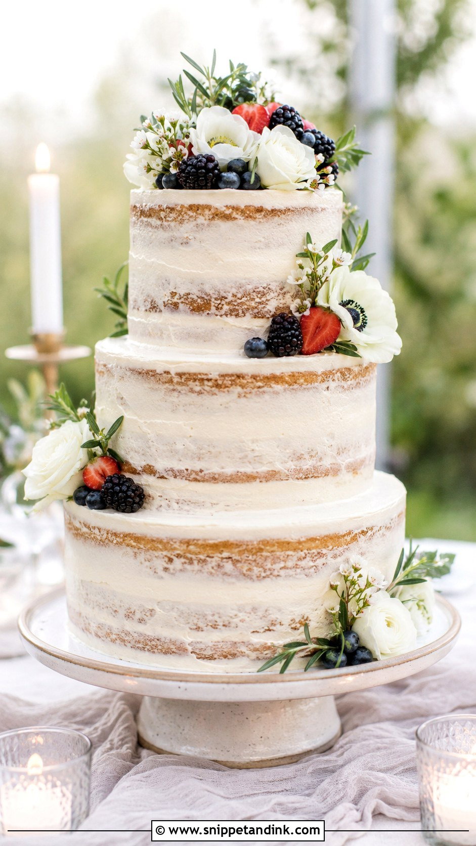 Semi Naked 3 Tier Wedding Cake - Snippet and Ink - 20 3 Wedding Cakes Display Ideas