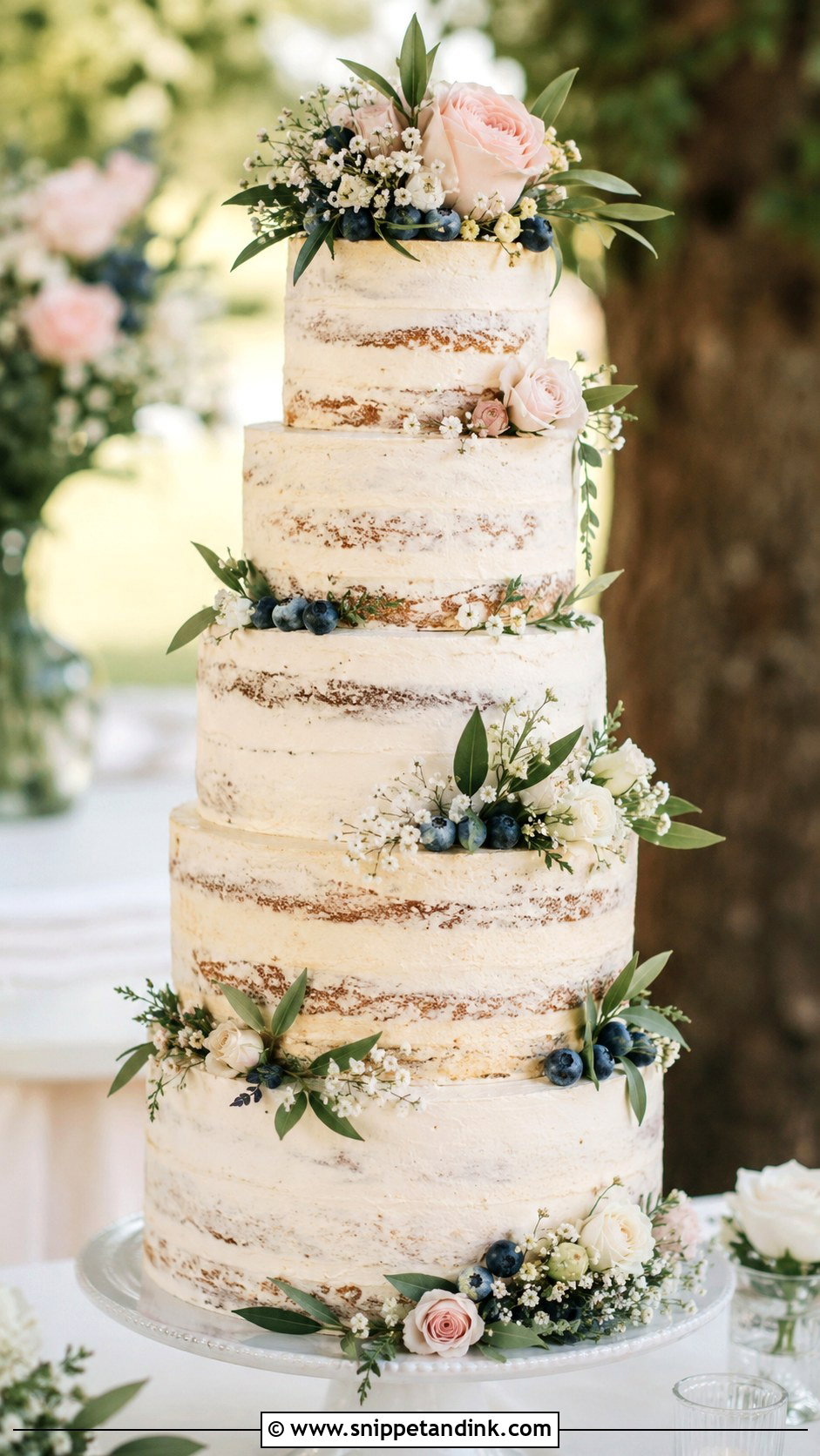 Semi Naked 5 Tier Wedding Cake - Snippet and Ink - 25 5 Tier Wedding Cake Ideas