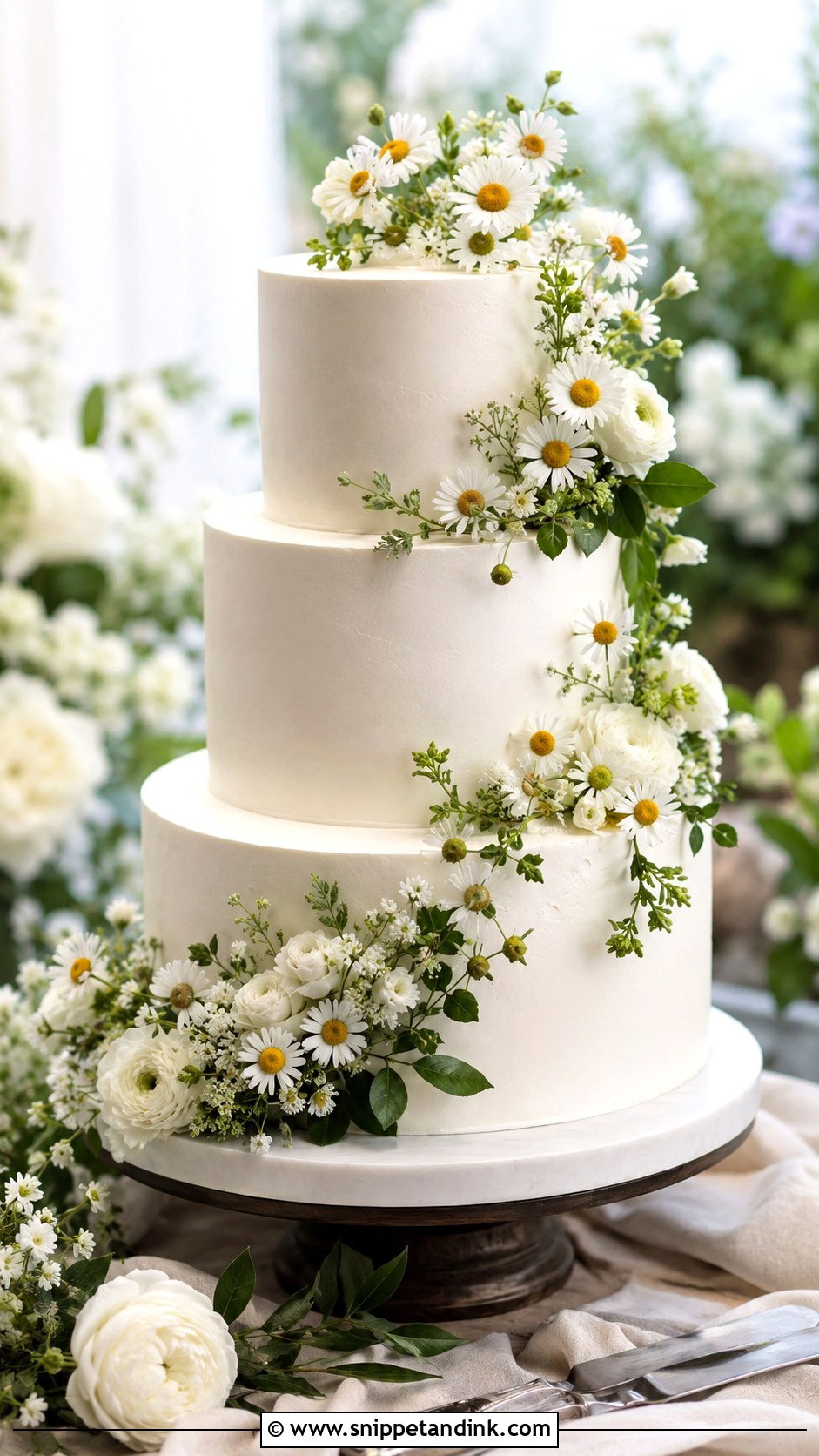 Semi Naked Chamomile Wedding Cake - Snippet and Ink - 20 Chamomile Wedding Cake Ideas