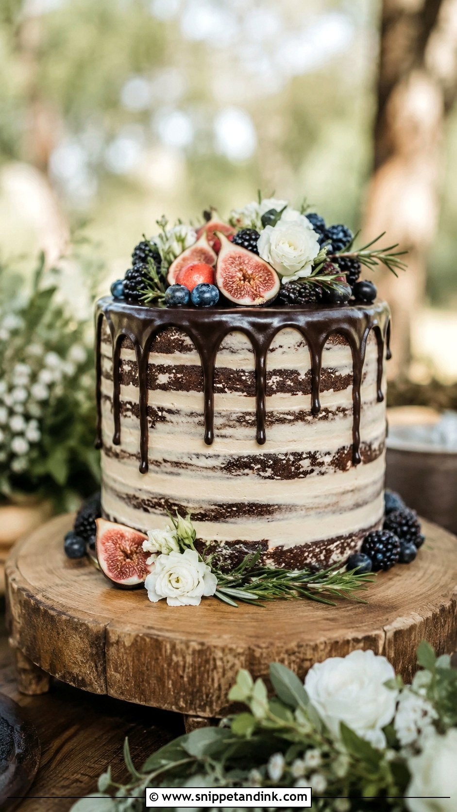 Semi Naked Chocolate Drip Wedding Cake - Snippet and Ink - 20 Chocolate Drip Wedding Cake Ideas