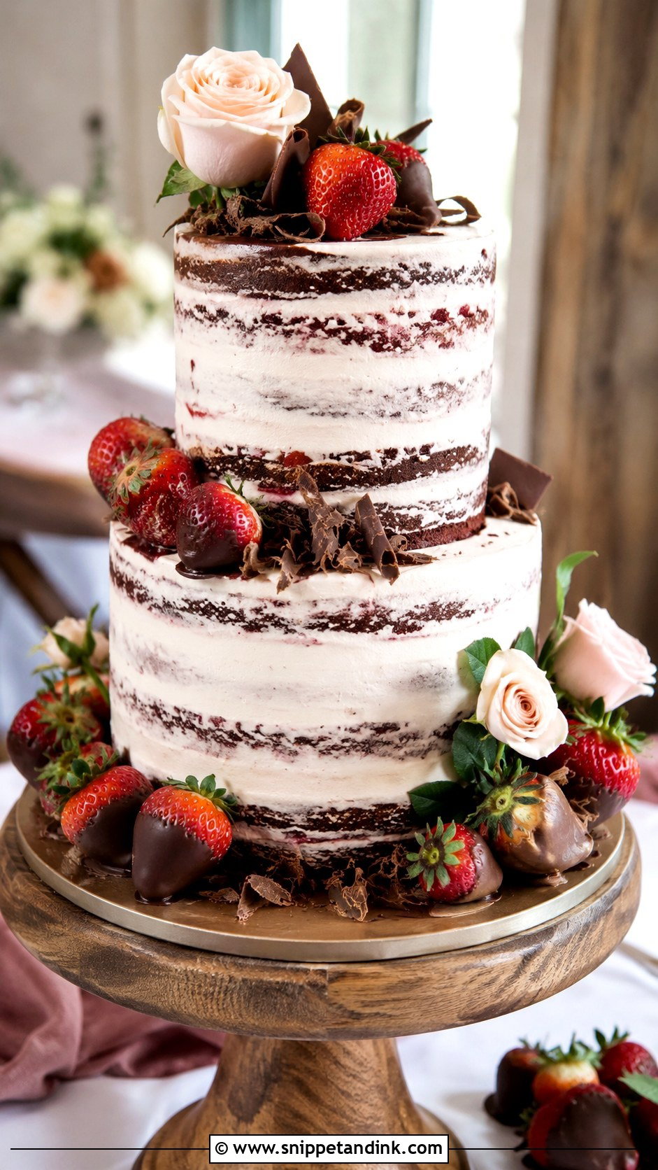 Semi Naked Chocolate Strawberry Wedding Cake - Snippet and Ink - 25 Chocolate Strawberry Wedding Cake Ideas