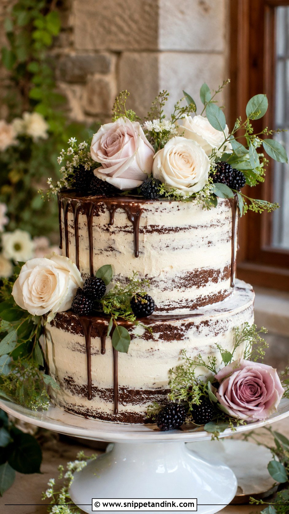 Semi Naked Chocolate Wedding Cake - Snippet and Ink - 20 Chocolate Wedding Cake Ideas