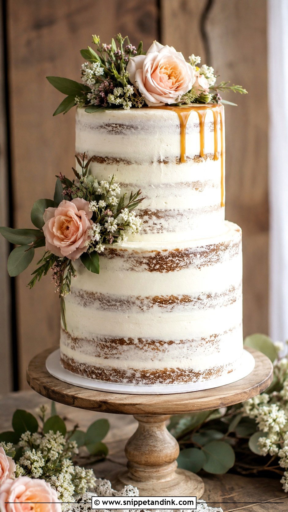 Semi Naked Cinnamon Wedding Cake - Snippet and Ink - 20 Cinnamon Wedding Cake Ideas