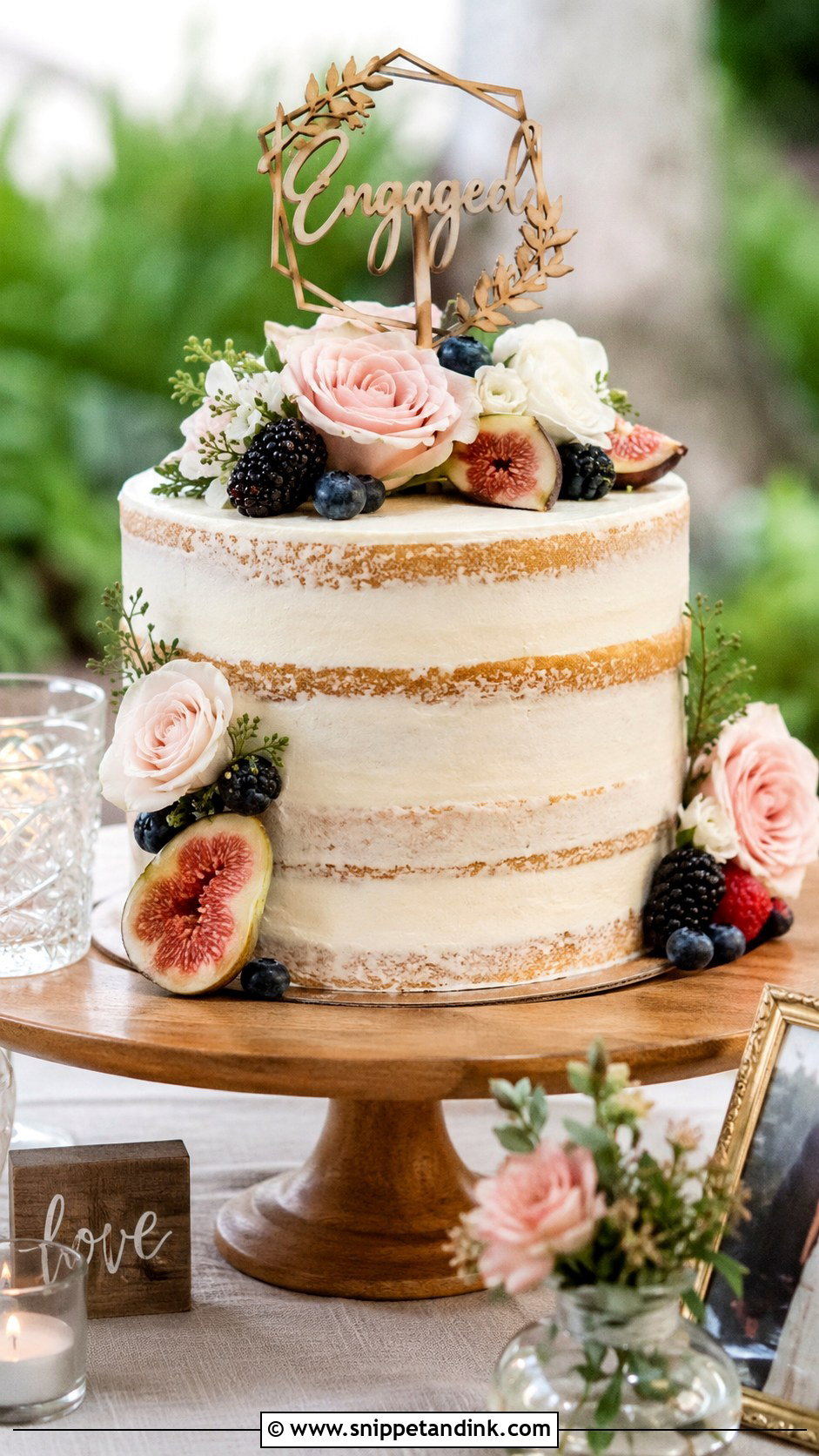 Semi Naked Engagement Cake - Snippet and Ink - 20 Engagement Theme Cake Ideas