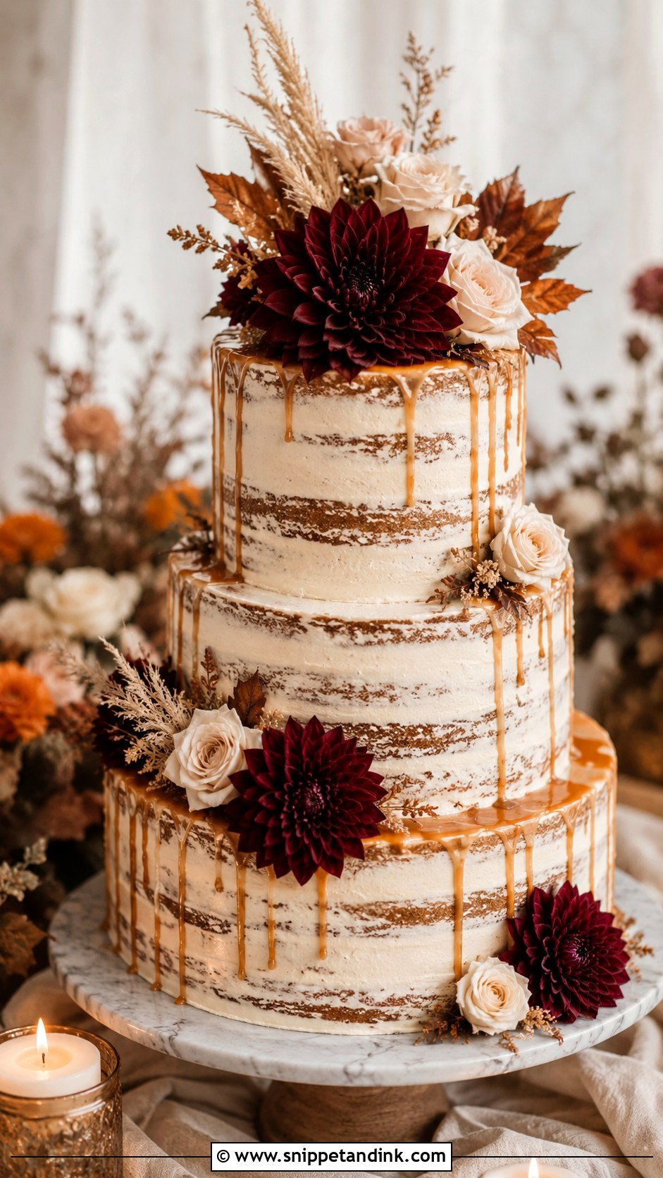 Semi Naked Fall Wedding Cake - Snippet and Ink - 25 Thanksgiving Wedding Cake Ideas