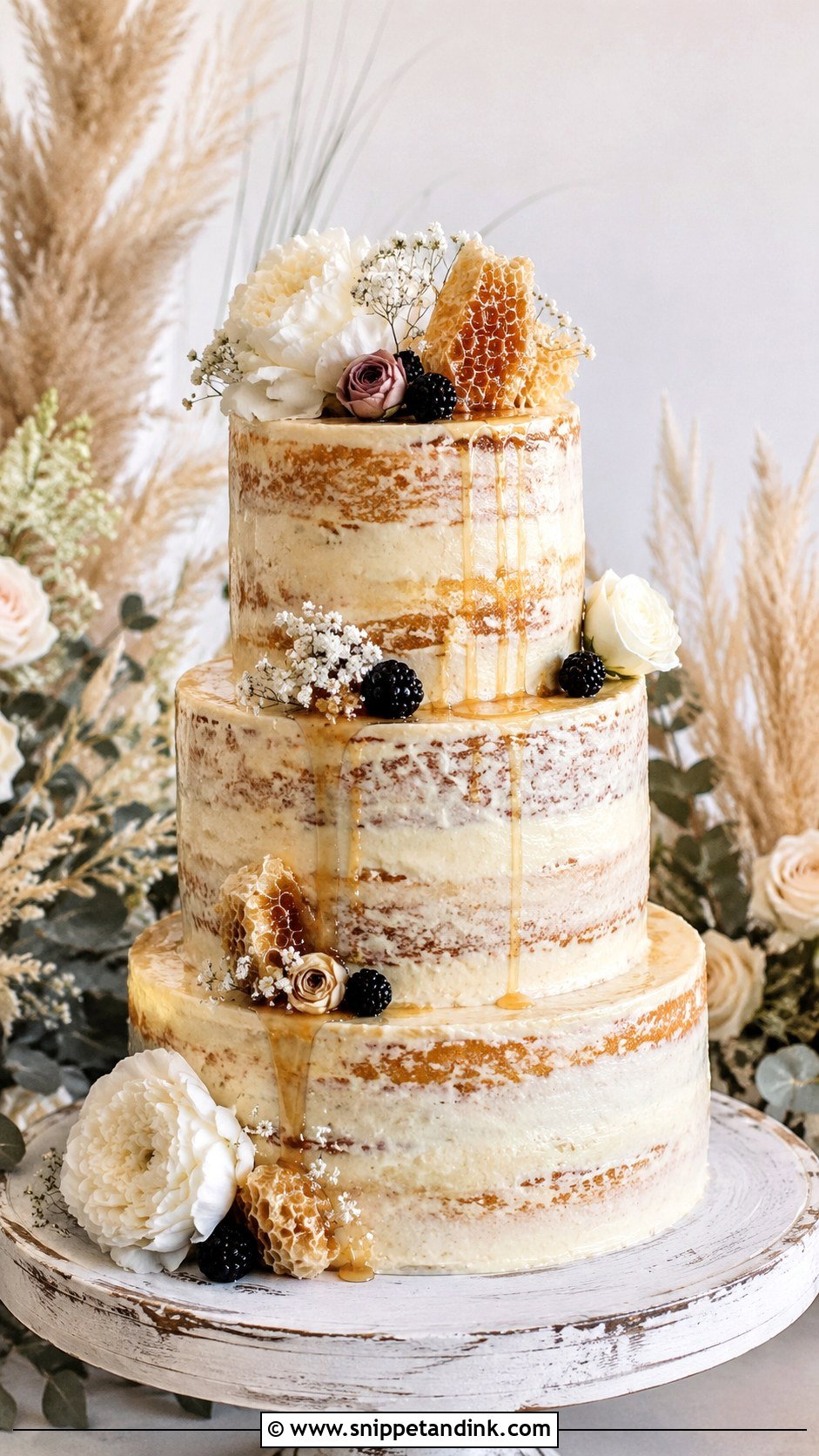 Semi Naked Honey Wedding Cake - Snippet and Ink - 20 Honey Cake Design Ideas for Wedding