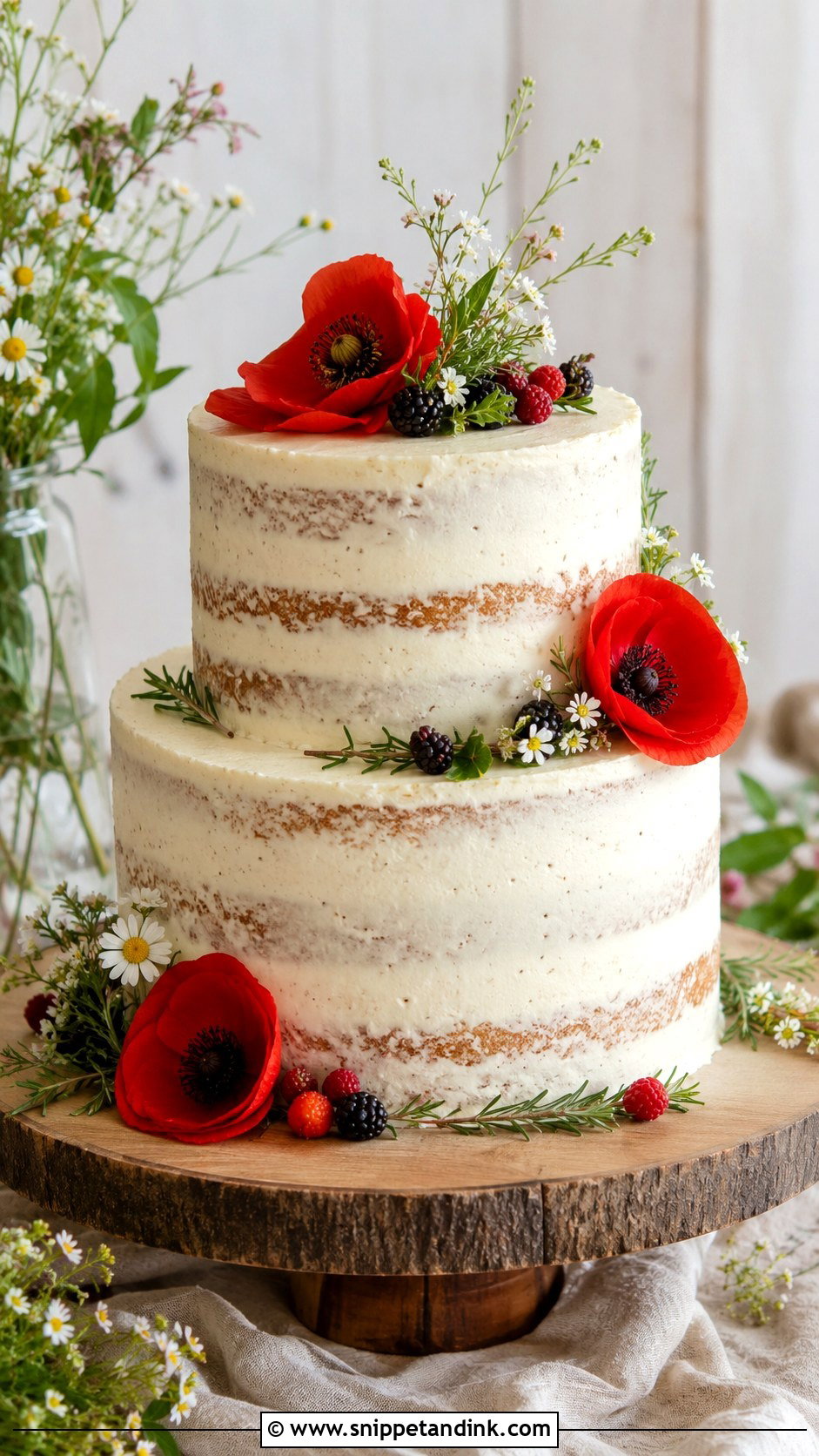 Semi Naked Poppy Wedding Cake - Snippet and Ink - 25 Wedding Cake Ideas with Poppies