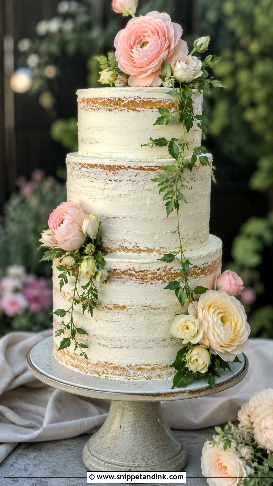 Semi Naked Ranunculus Wedding Cake - Snippet and Ink - 25 Wedding Cake Ideas with Ranunculus
