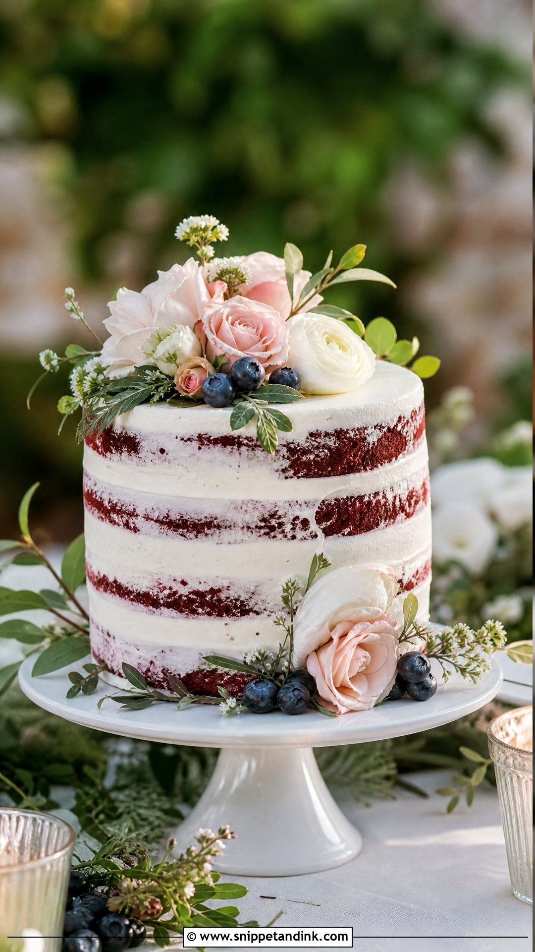 Semi Naked Red Velvet Wedding Cake - Snippet and Ink - 20 Red Velvet Wedding Cake Ideas