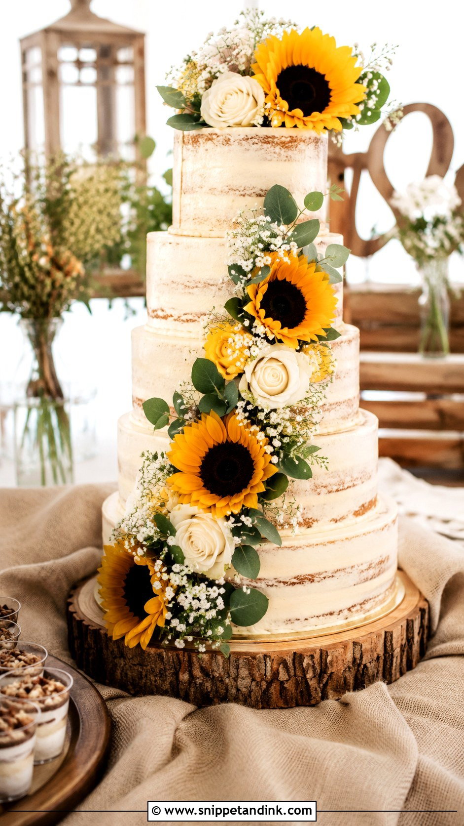 Semi Naked Sunflower Wedding Cake - Snippet and Ink - 20 Sunflower Wedding Cake Ideas