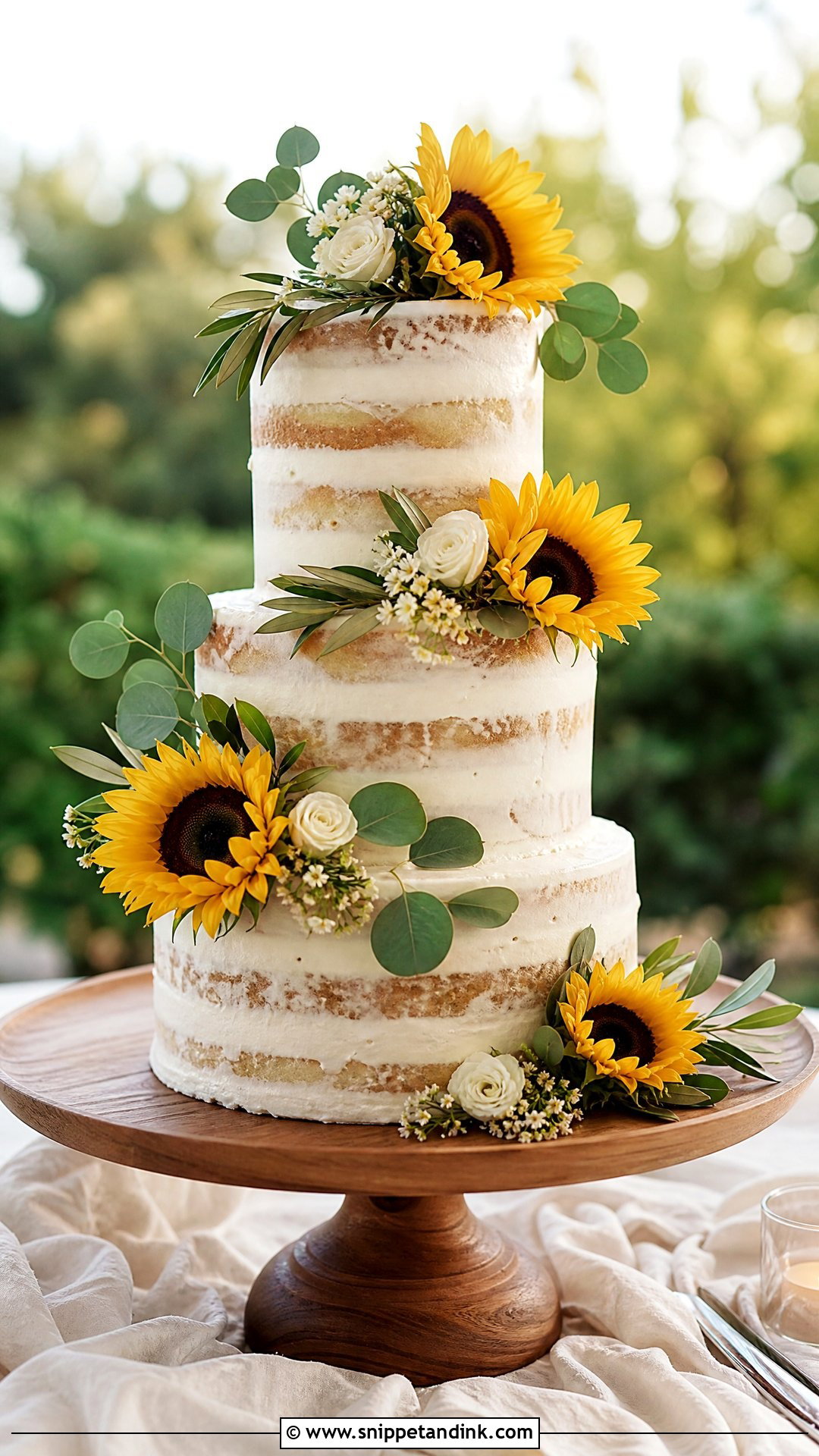 Semi Naked Sunflower Wedding Cake - Snippet and Ink - 20 Sunflower Themed Cake Ideas for Wedding