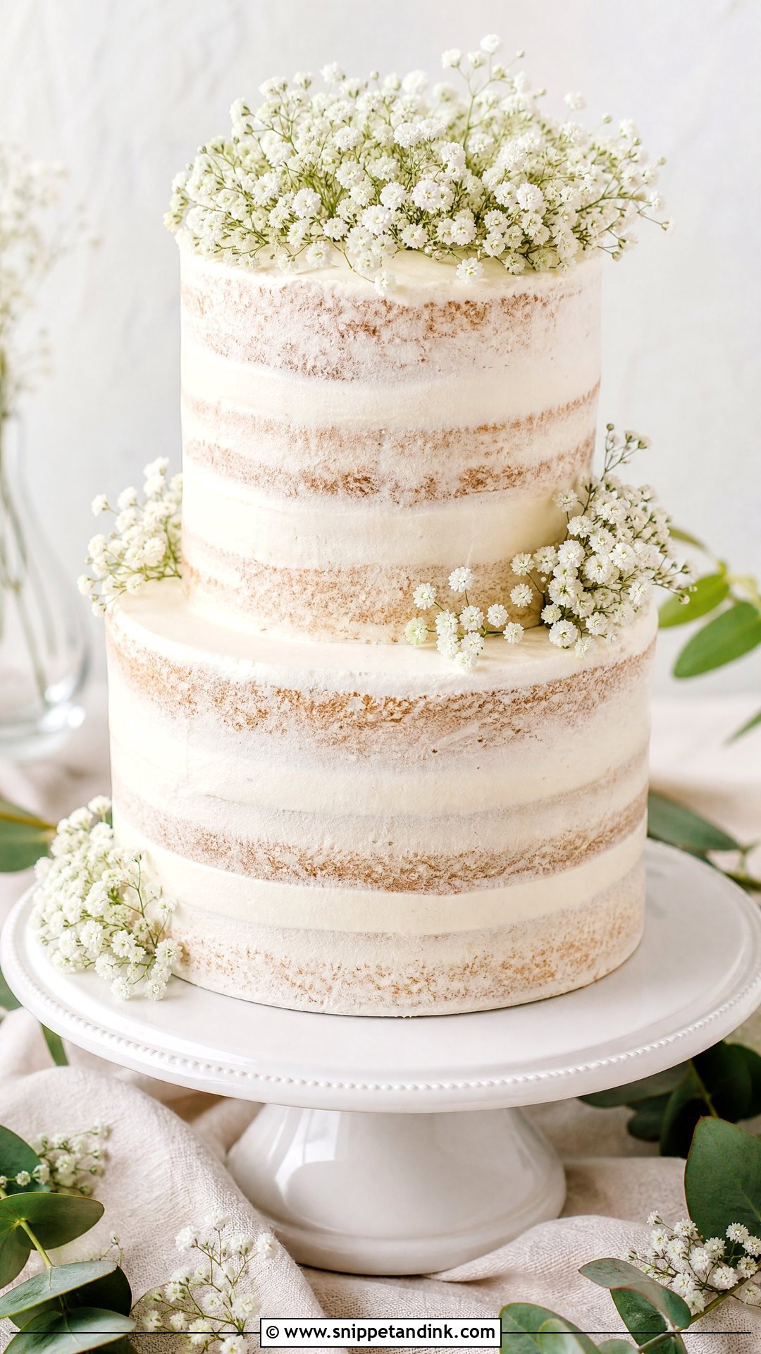 Semi Naked Wedding Cake With Babys Breath - Snippet and Ink - 20 Semi Naked Wedding Cake Ideas