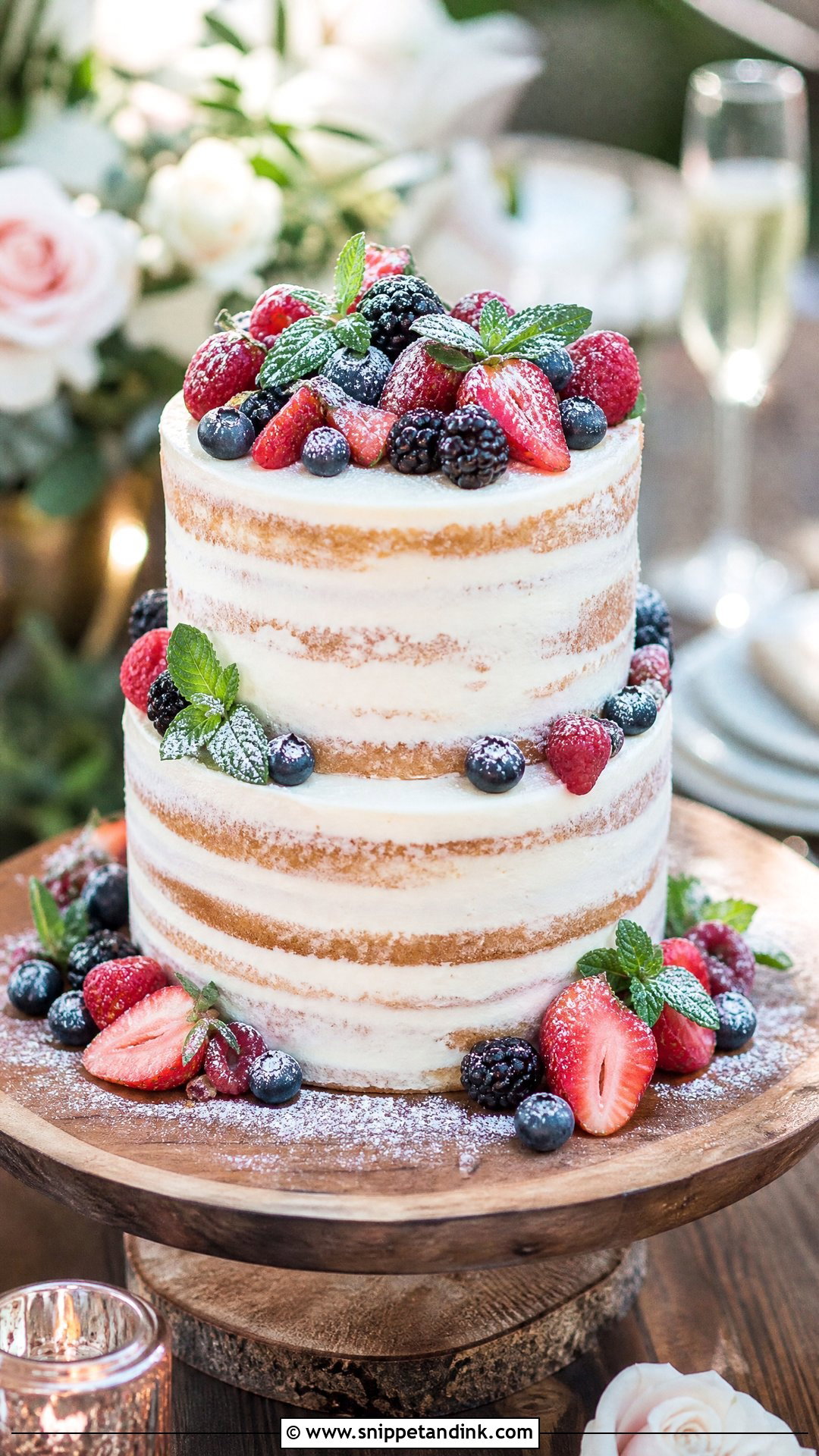 Semi Naked Wedding Cake With Berries - Snippet and Ink - 20 Semi Naked Wedding Cake Ideas