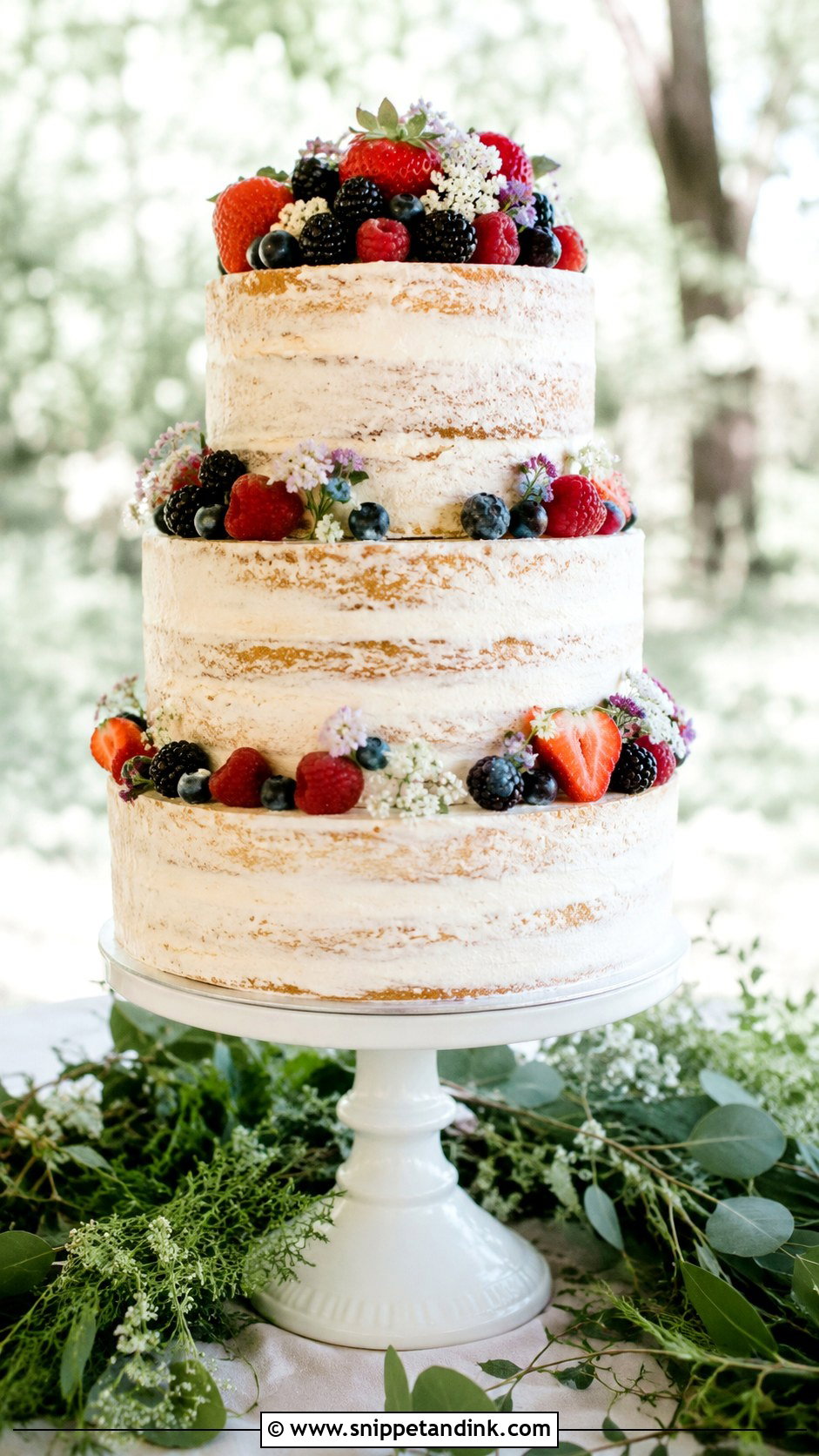 Semi Naked Wedding Cake With Berries - Snippet and Ink - 20 Fresh Fruit Wedding Cake Ideas