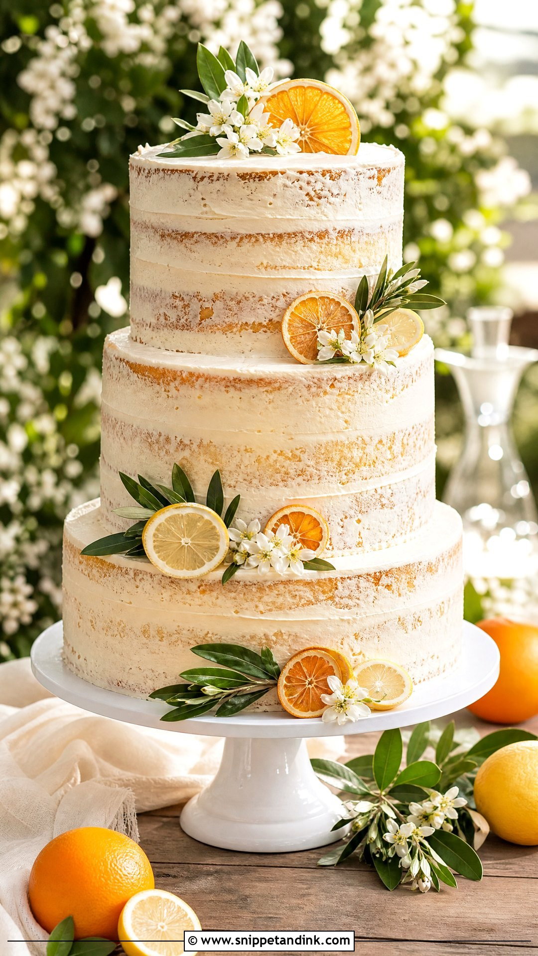 Semi Naked Wedding Cake With Citrus - Snippet and Ink - 20 Semi Naked Wedding Cake Ideas