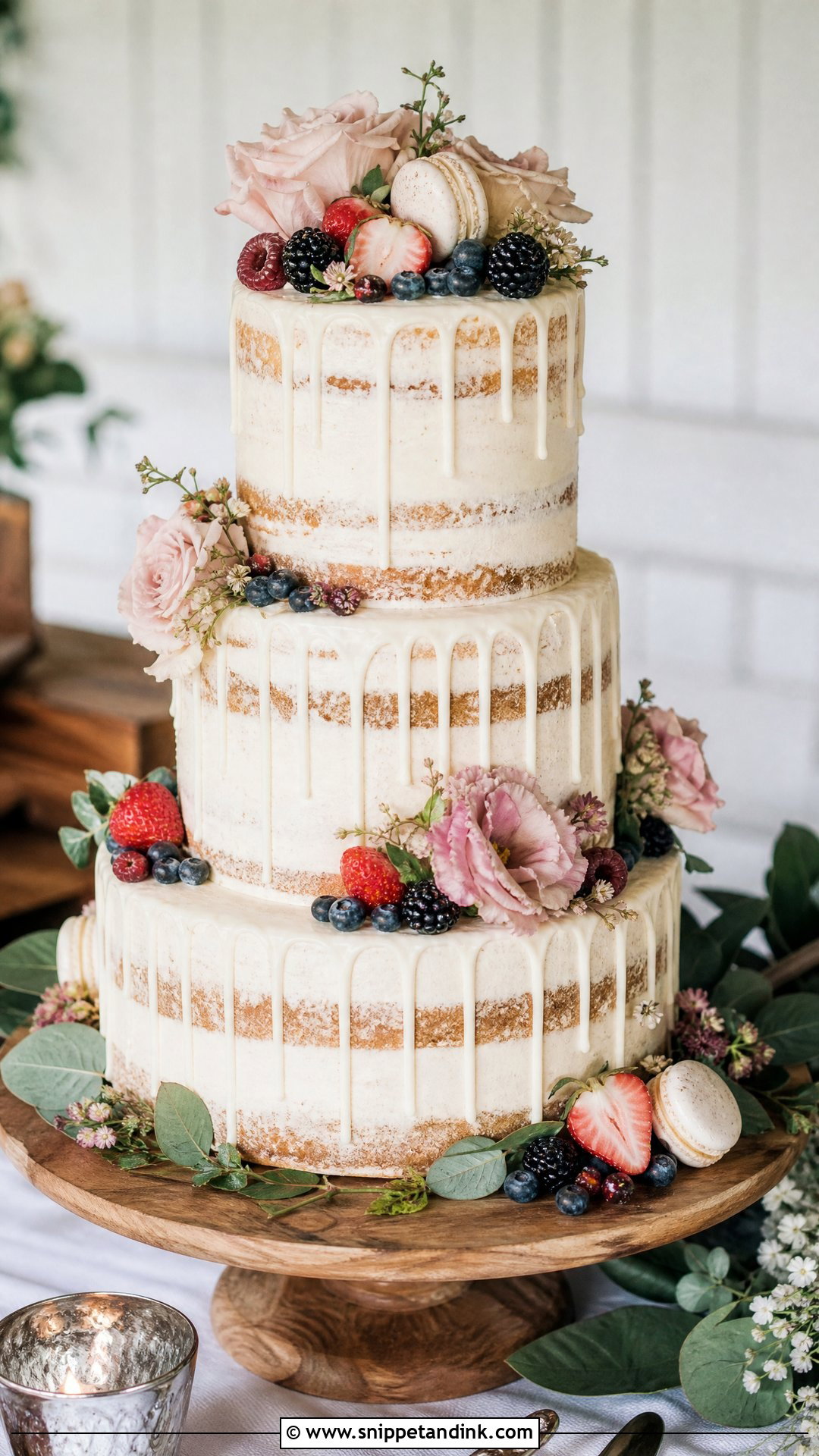 Semi Naked Wedding Cake With Drip - Snippet and Ink - 20 Semi Naked Wedding Cake Ideas