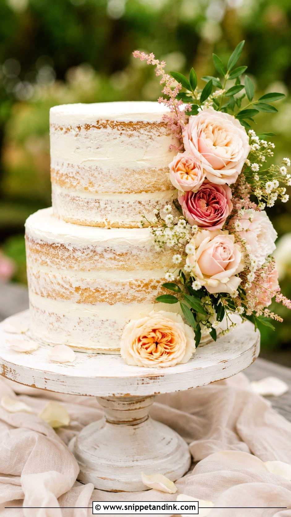 Semi Naked Wedding Cake With Flowers - Snippet and Ink - 25 Simple Wedding Cake Decoration Ideas