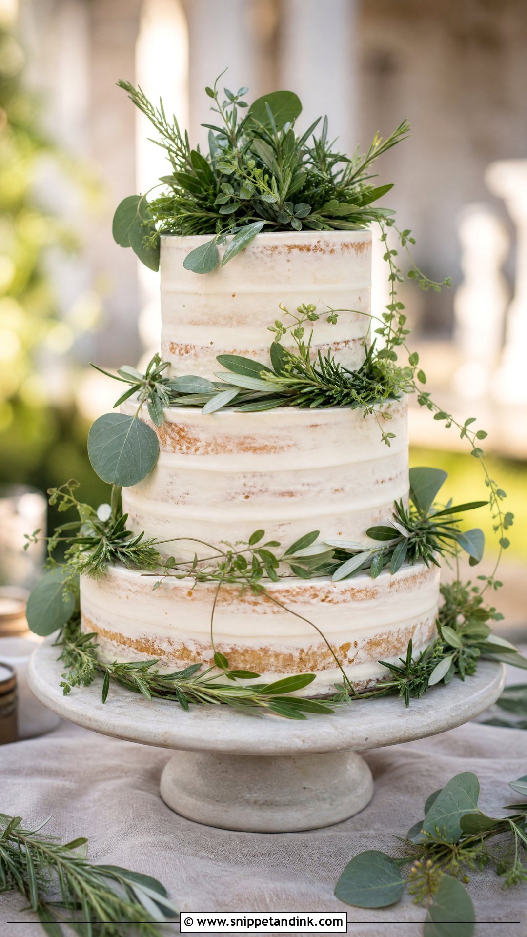 Semi Naked Wedding Cake With Greenery - Snippet and Ink - 20 Semi Naked Wedding Cake Ideas