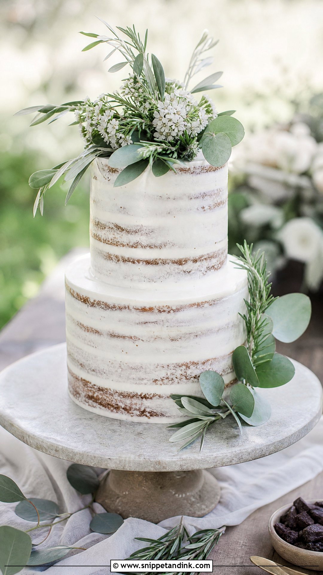 Semi Naked Wedding Cake With Greenery - Snippet and Ink - 20 Naked Wedding Cake Ideas