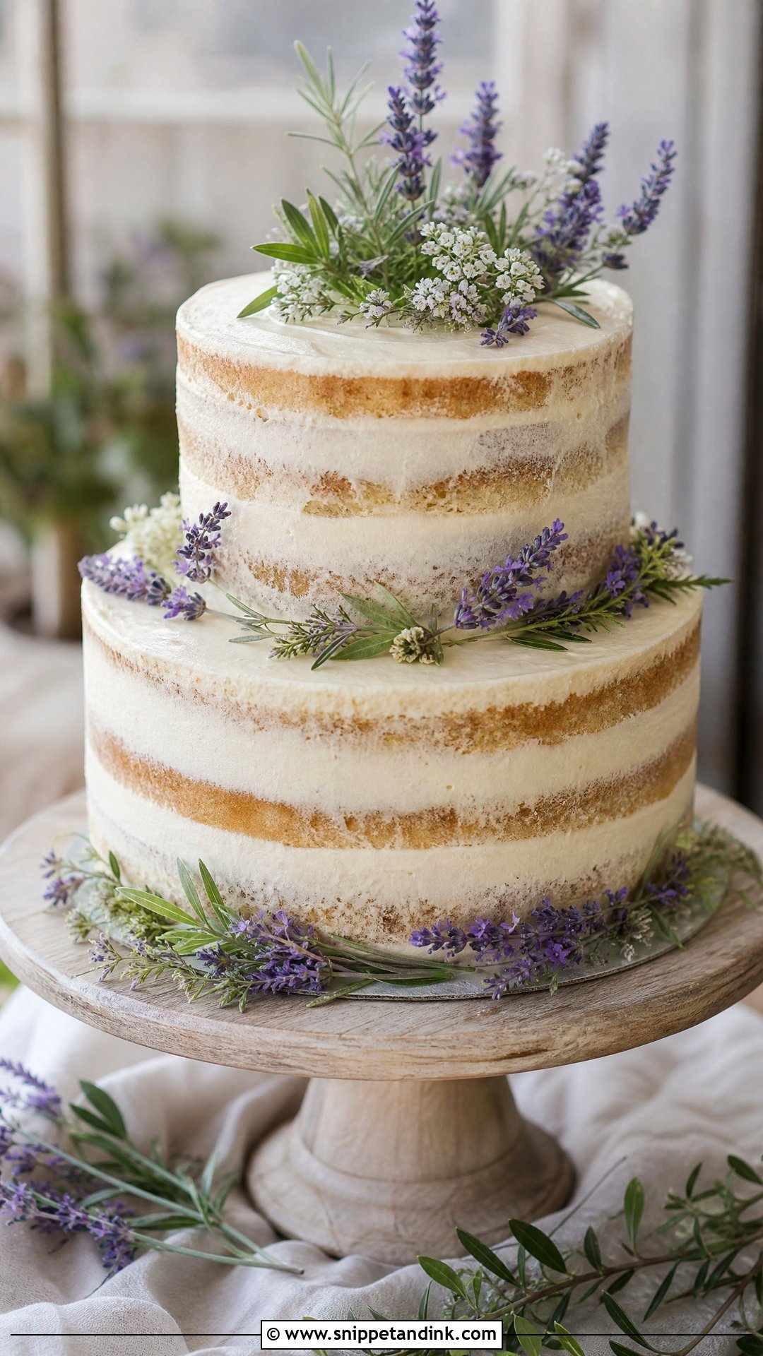 Semi Naked Wedding Cake With Lavender - Snippet and Ink - 20 Semi Naked Wedding Cake Ideas