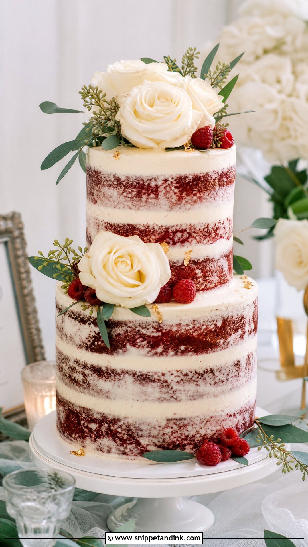 Semi Naked Wedding Cake With Red Velvet - Snippet and Ink - 20 Semi Naked Wedding Cake Ideas