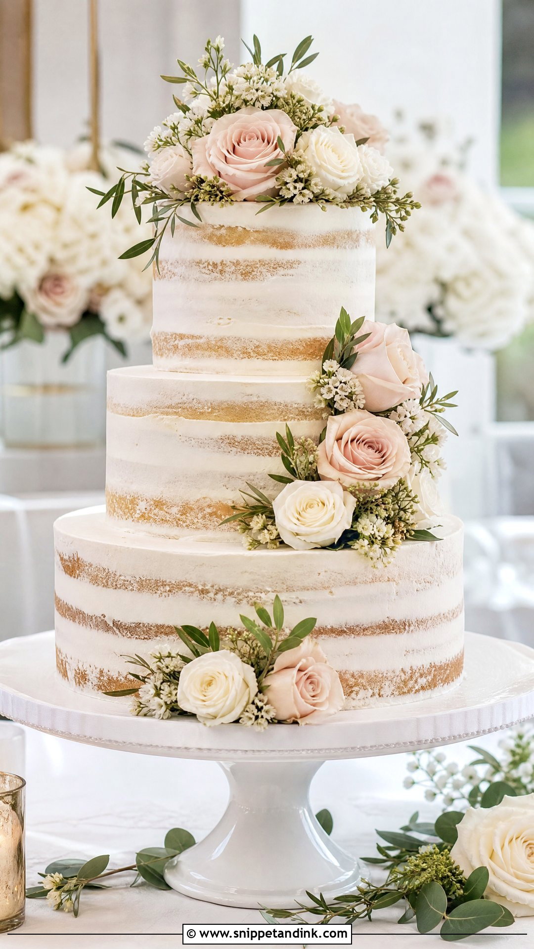 Semi Naked Wedding Cake With Roses - Snippet and Ink - 20 Semi Naked Wedding Cake Ideas