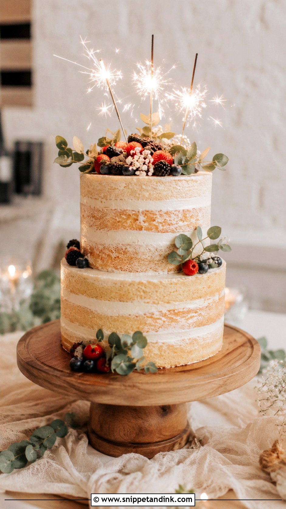 Semi Naked Wedding Cake With Sparklers - Snippet and Ink - 20 Cake Ideas with Sparklers for Wedding