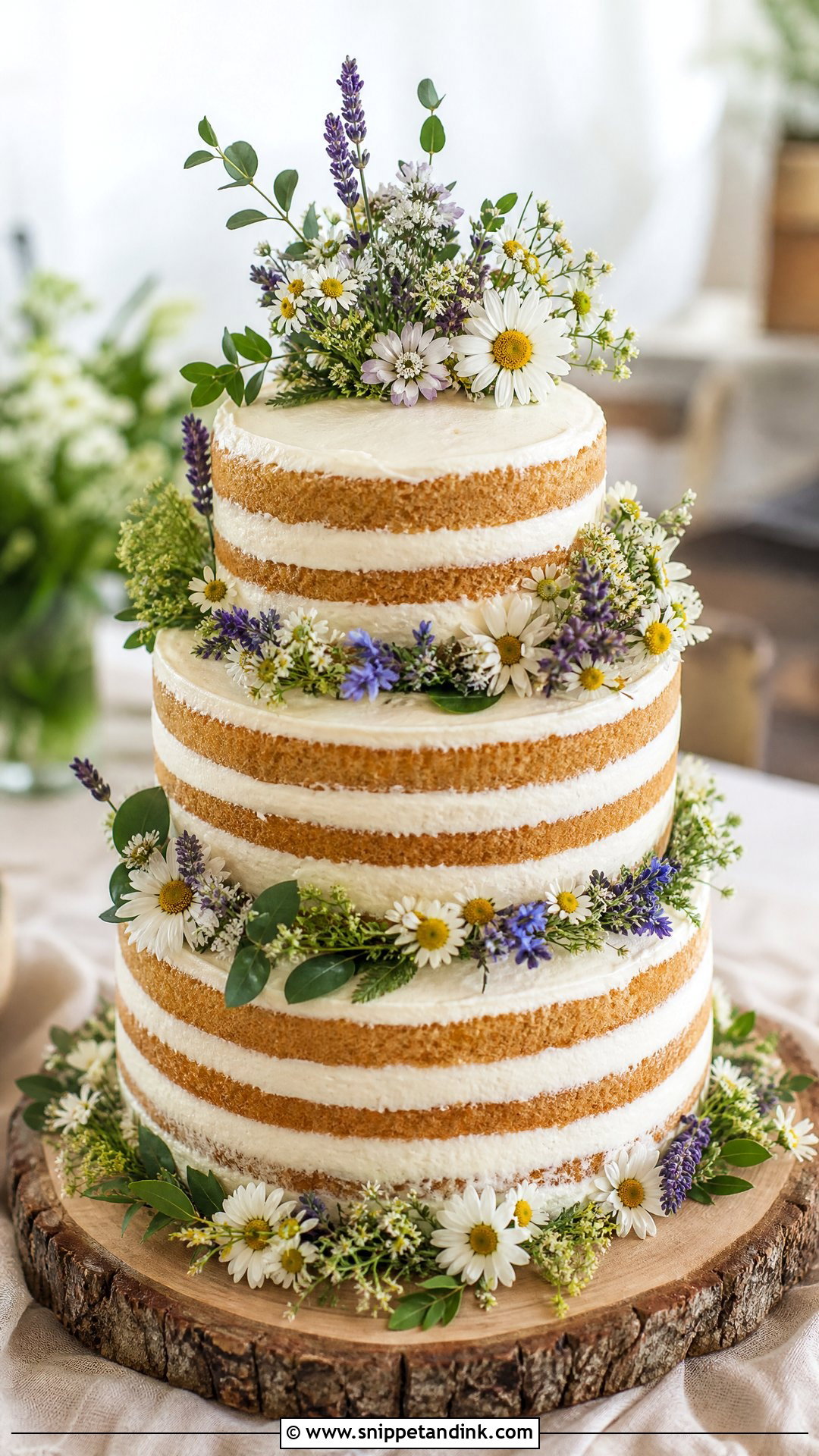 Semi Naked Wildflower Wedding Cake - Snippet and Ink - 20 Wildflower Wedding Cake Ideas