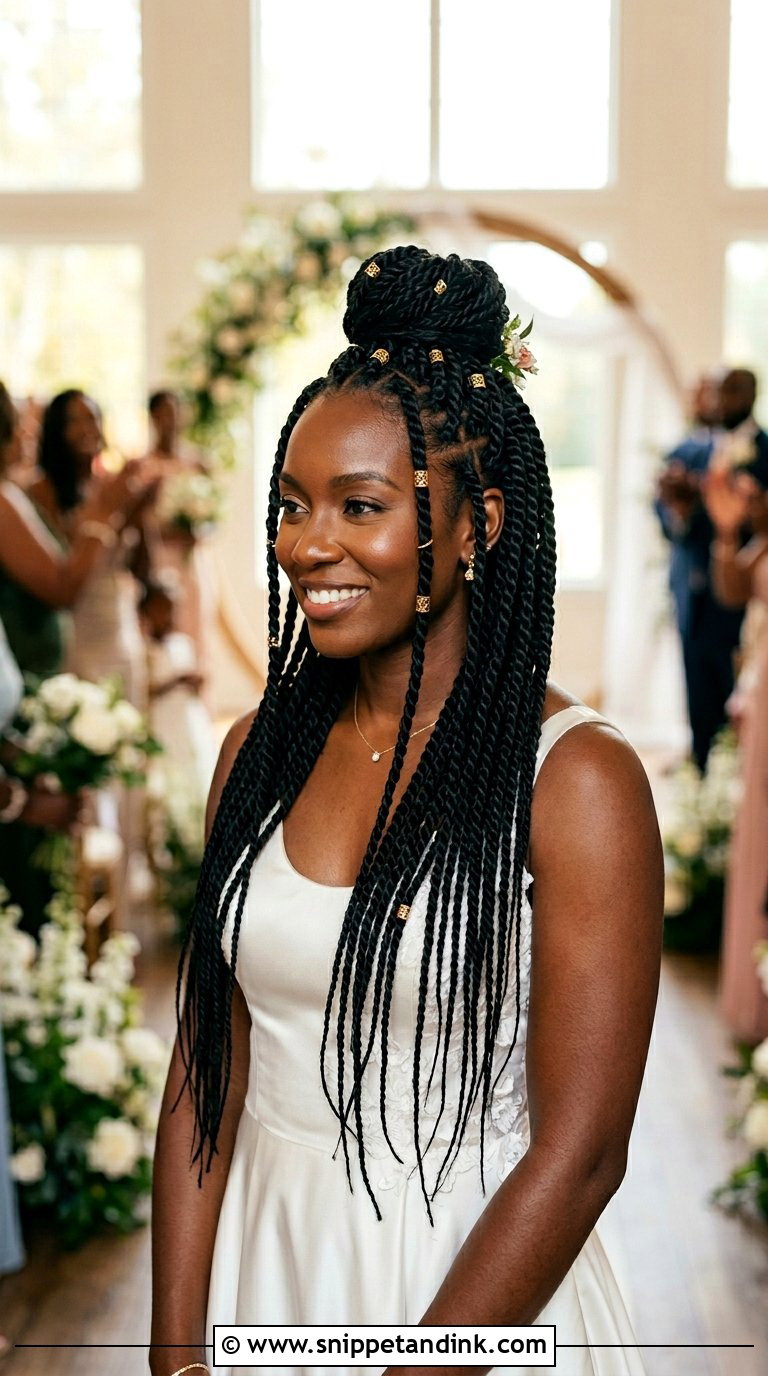 Senegalese Twists Half Bun - Snippet and Ink - 20 Black Wedding Hair Ideas