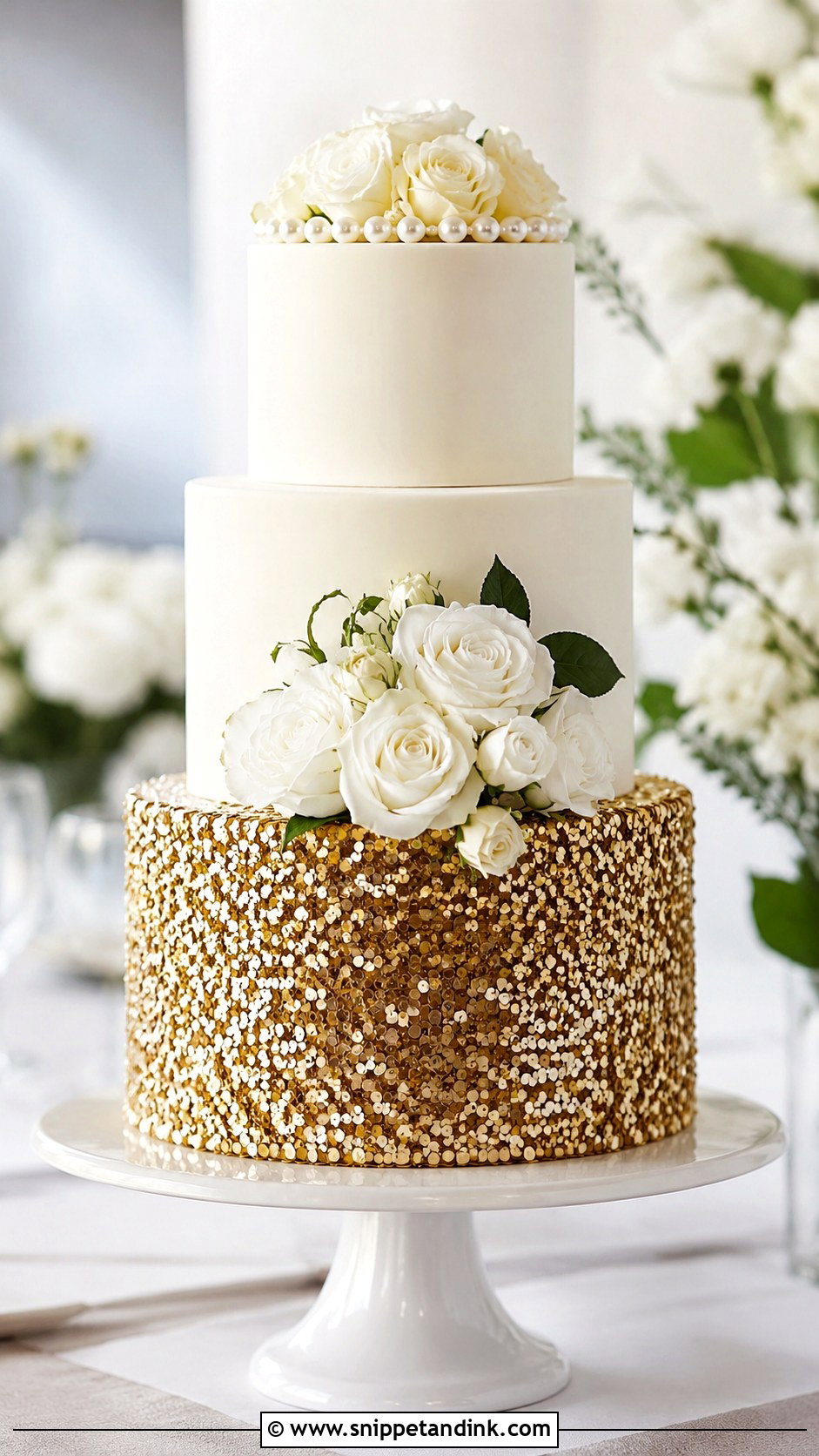Sequin Wedding Cake - Snippet and Ink - 30 Sparkle Wedding Cake Ideas