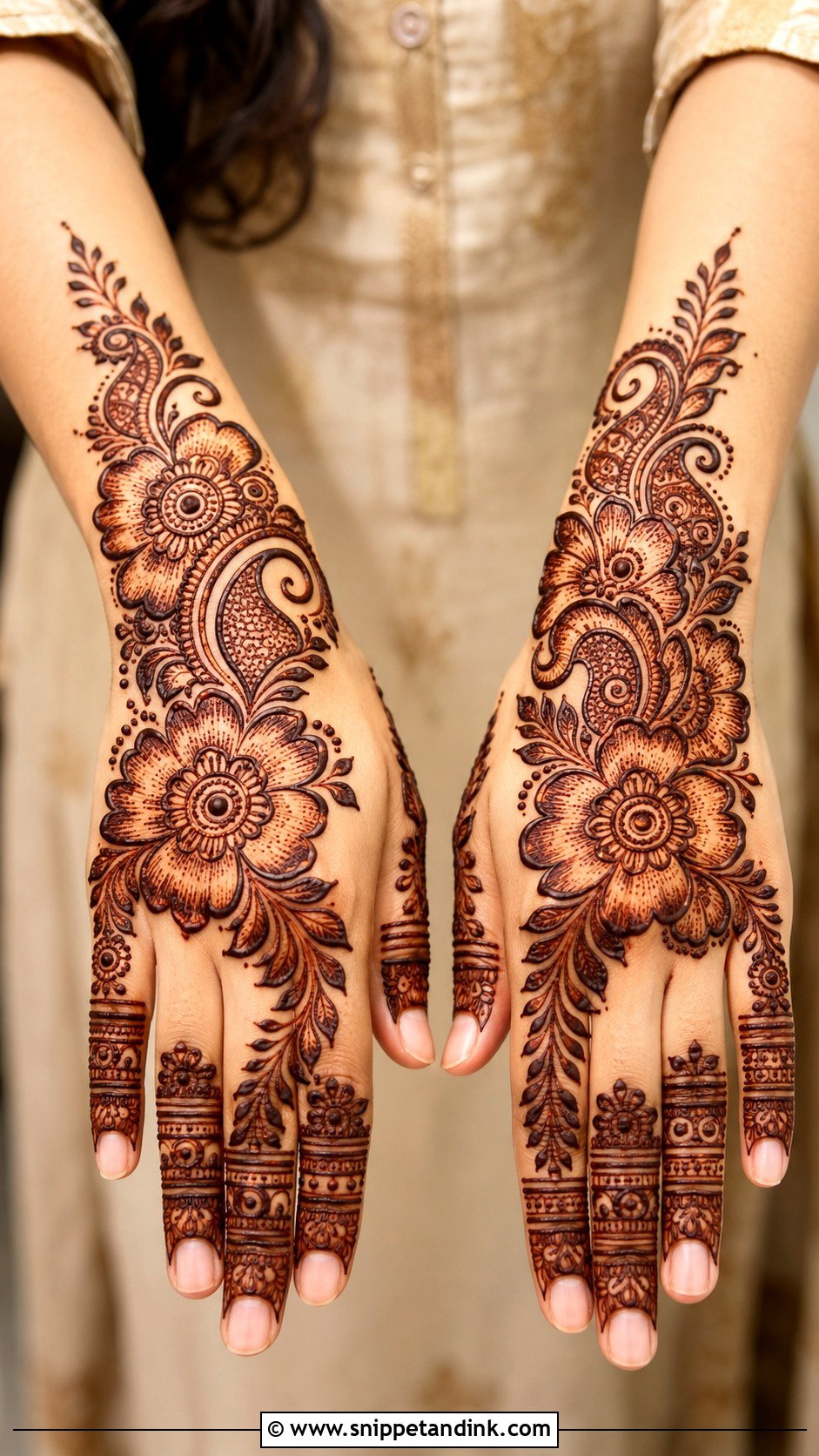 Shaded Mehndi Design For Back Hand - Snippet and Ink - 35 Mehndi Designs Book