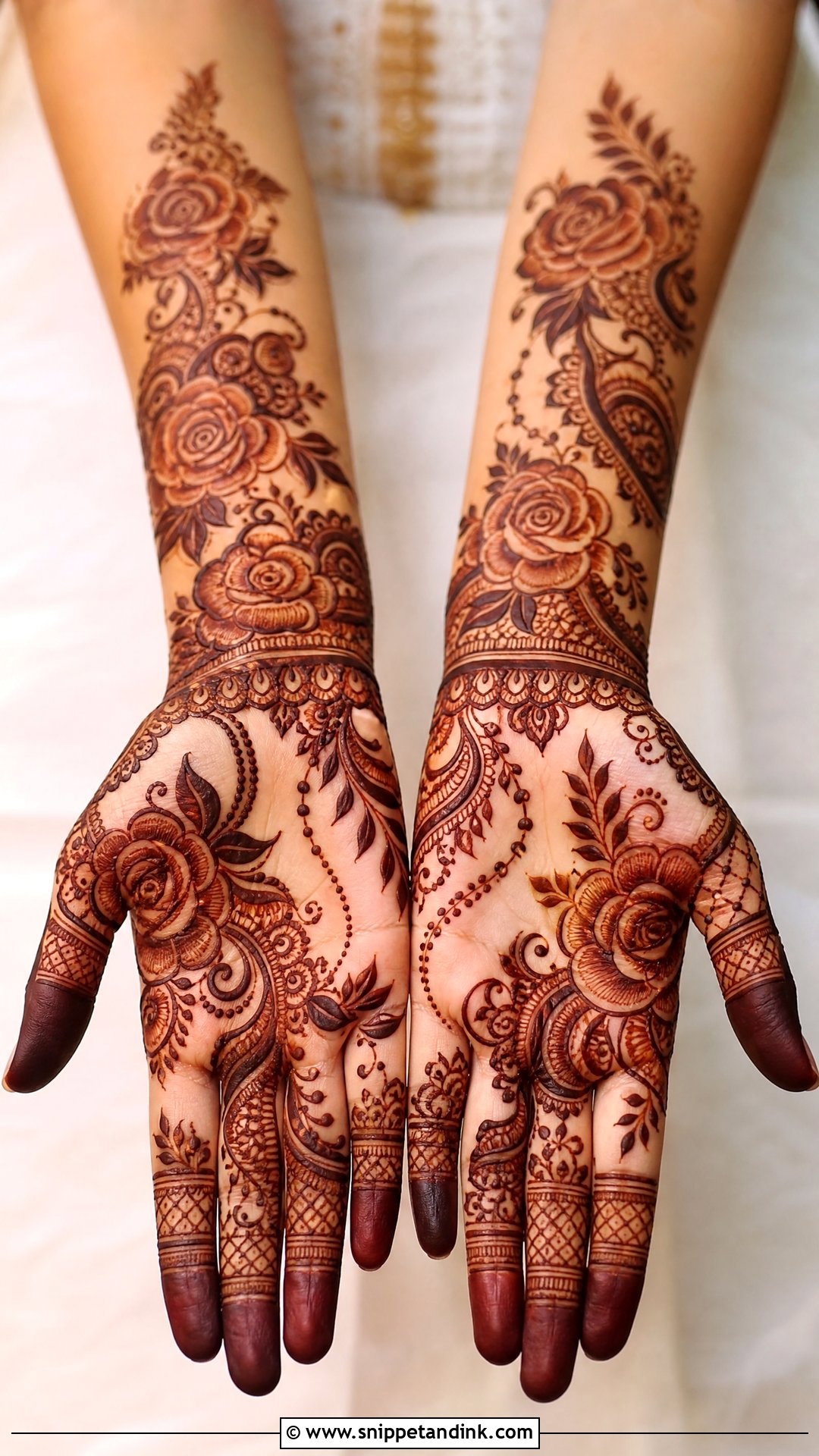 Shaded Rose Bridal Mehndi Full Hand - Snippet and Ink - 20 Rose Full Hand Bridal Mehndi Designs