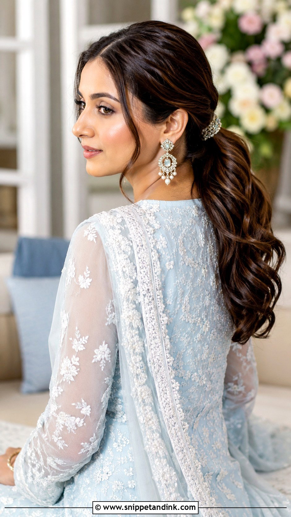 Sharara Low Ponytail With Waves - Snippet and Ink - 15 Hairstyle on Sharara Indian Weddings Ideas