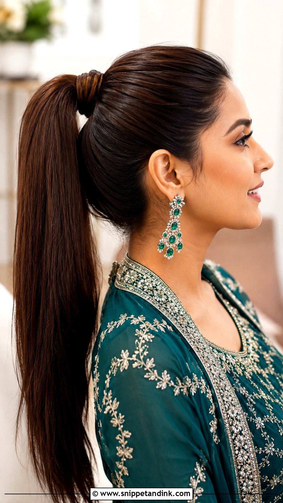Sharara Sleek High Ponytail - Snippet and Ink - 15 Hairstyle on Sharara Indian Weddings Ideas