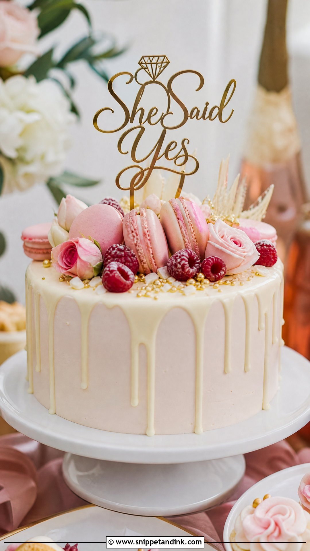She Said Yes Cake With Macarons - Snippet and Ink - 20 She Said Yes Cake Ideas