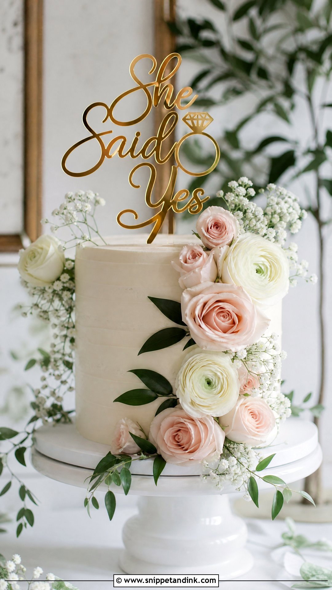 She Said Yes Floral Cake - Snippet and Ink - 20 She Said Yes Cake Ideas