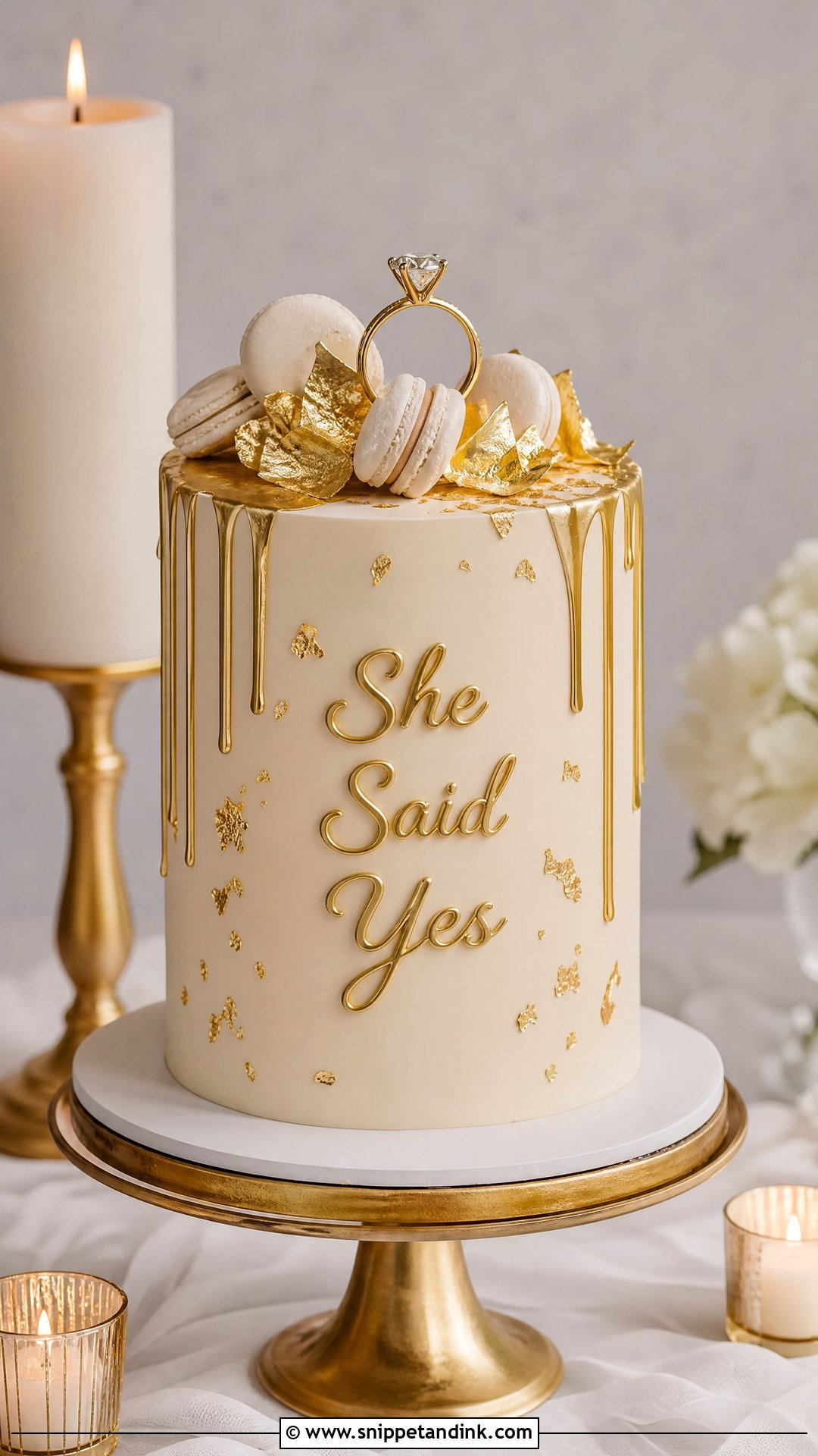 She Said Yes Gold Cake - Snippet and Ink - 20 She Said Yes Cake Ideas