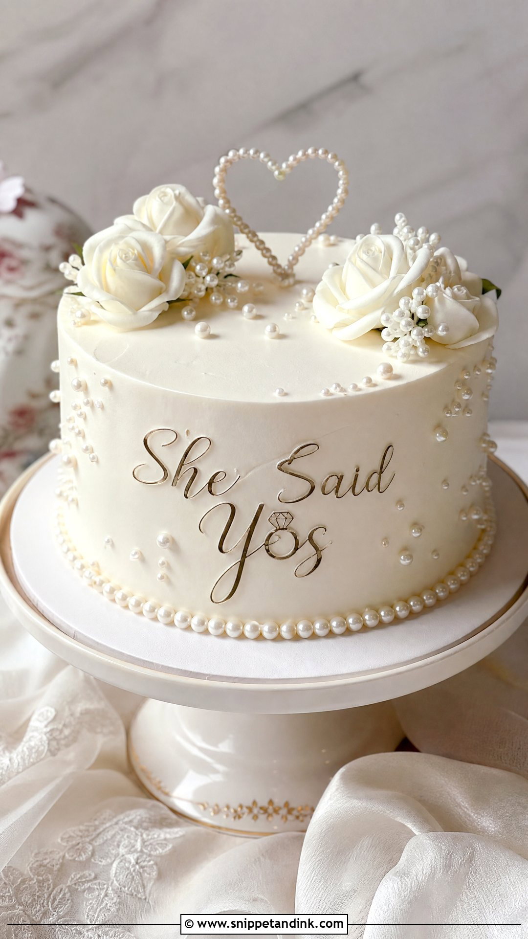 She Said Yes Pearl Cake - Snippet and Ink - 20 She Said Yes Cake Ideas
